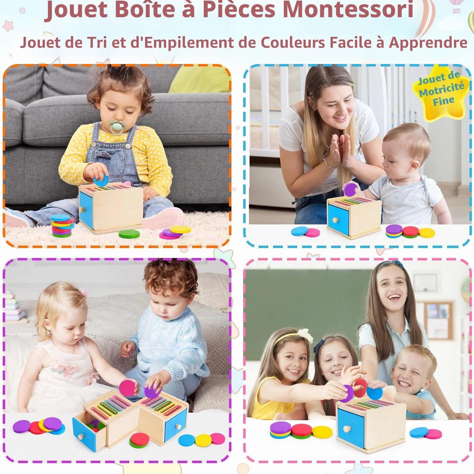 Jouet Bebe 1 2 3 Ans, Jeux Montessori Educatif Apprendre Les Couleurs, Cadeau Fille Garçon Anniversaire Noel