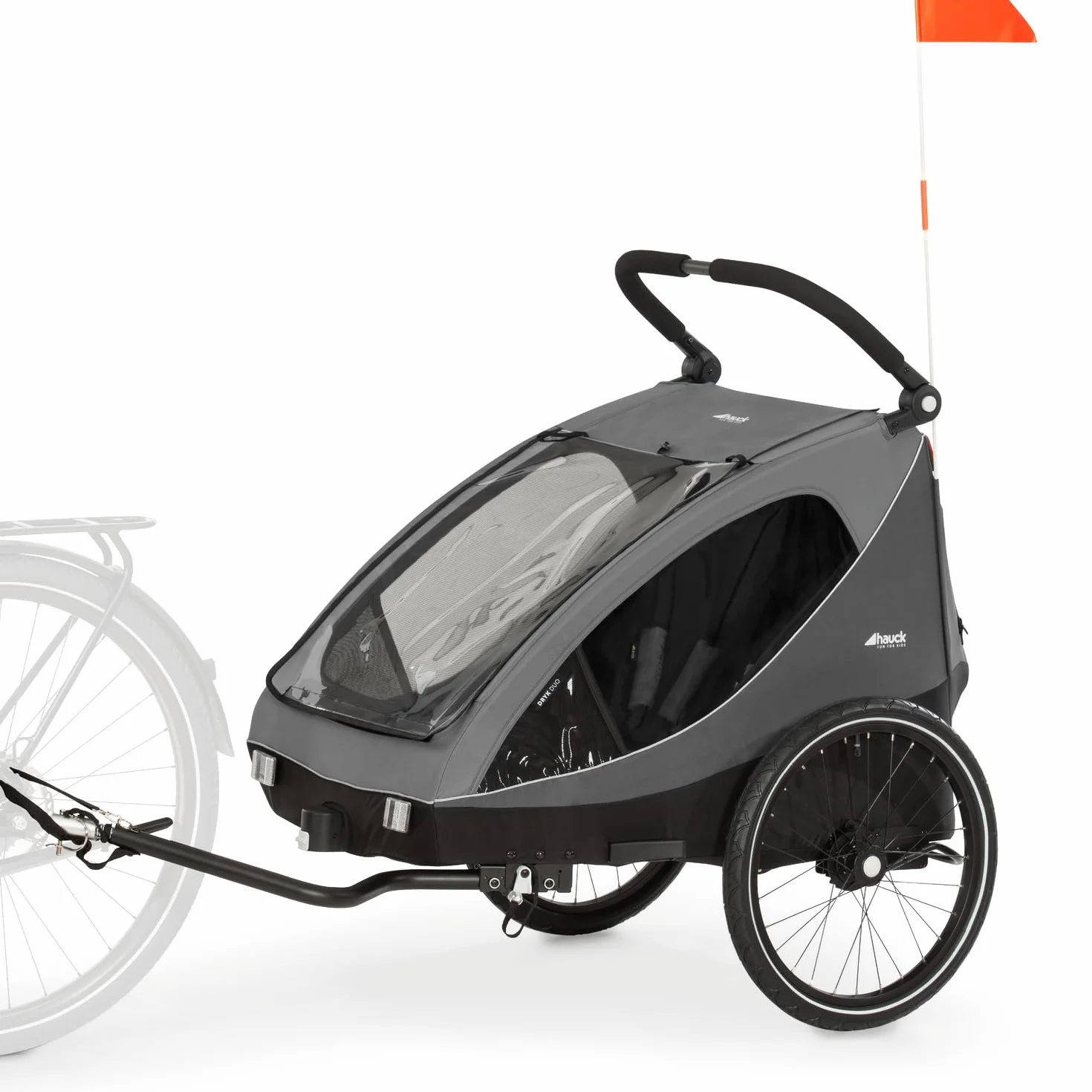 Hauck Remorque Velo Poussette 2 Enfants 2-en-1 Dryk Duo Pliable Coffre XL Gris