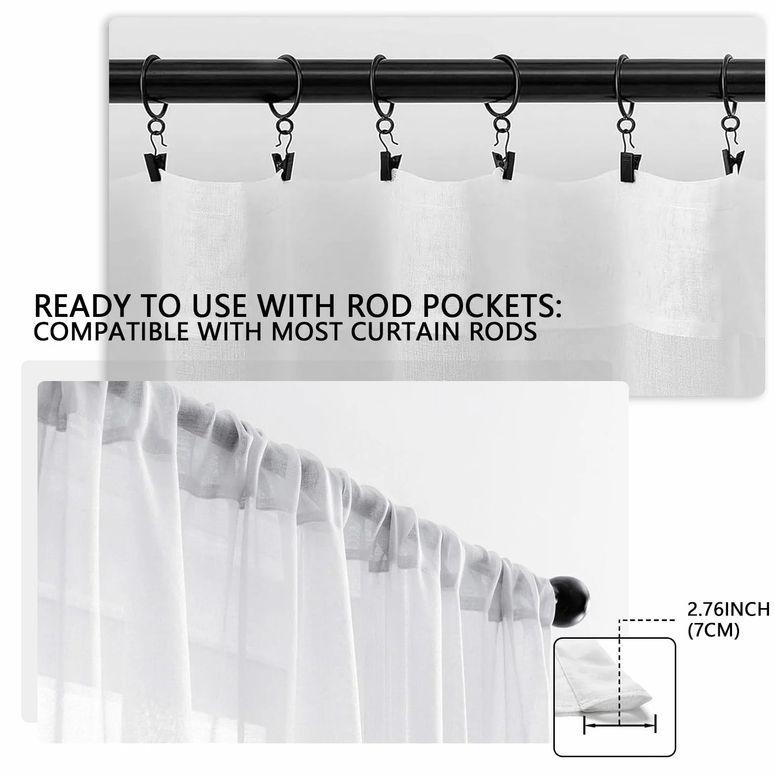 LONGCAO Rideaux Transparents 100 x 120 cm Lin Décorations Vitrée Chambre Blanc