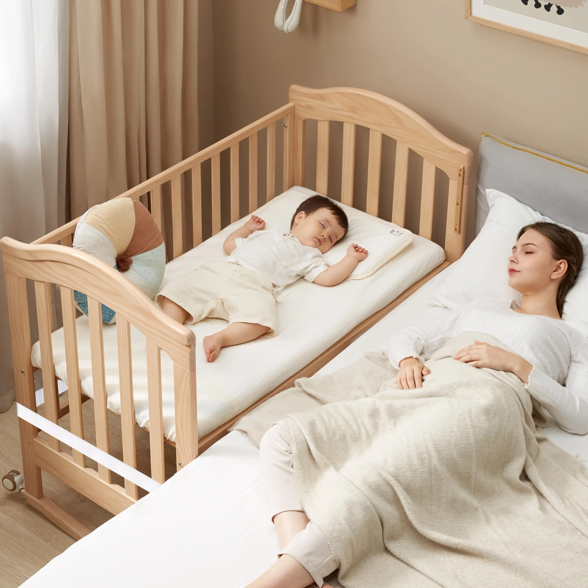 Sangle de Lit Bébé Réglable 8M Blanc pour Fixation Lit Adulte Boxspring