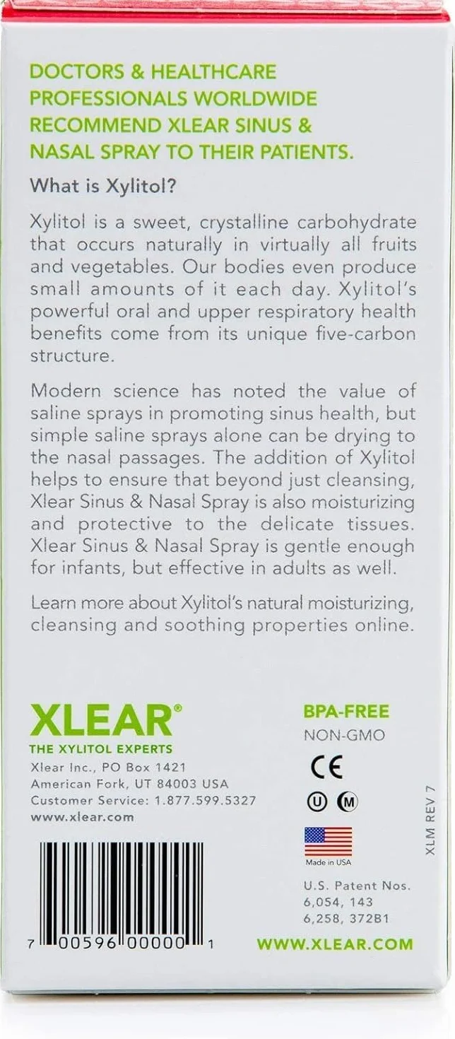 Xlear Spray Nasal Naturel au Xylitol Nettoyant Hydratant Nez 45 ml