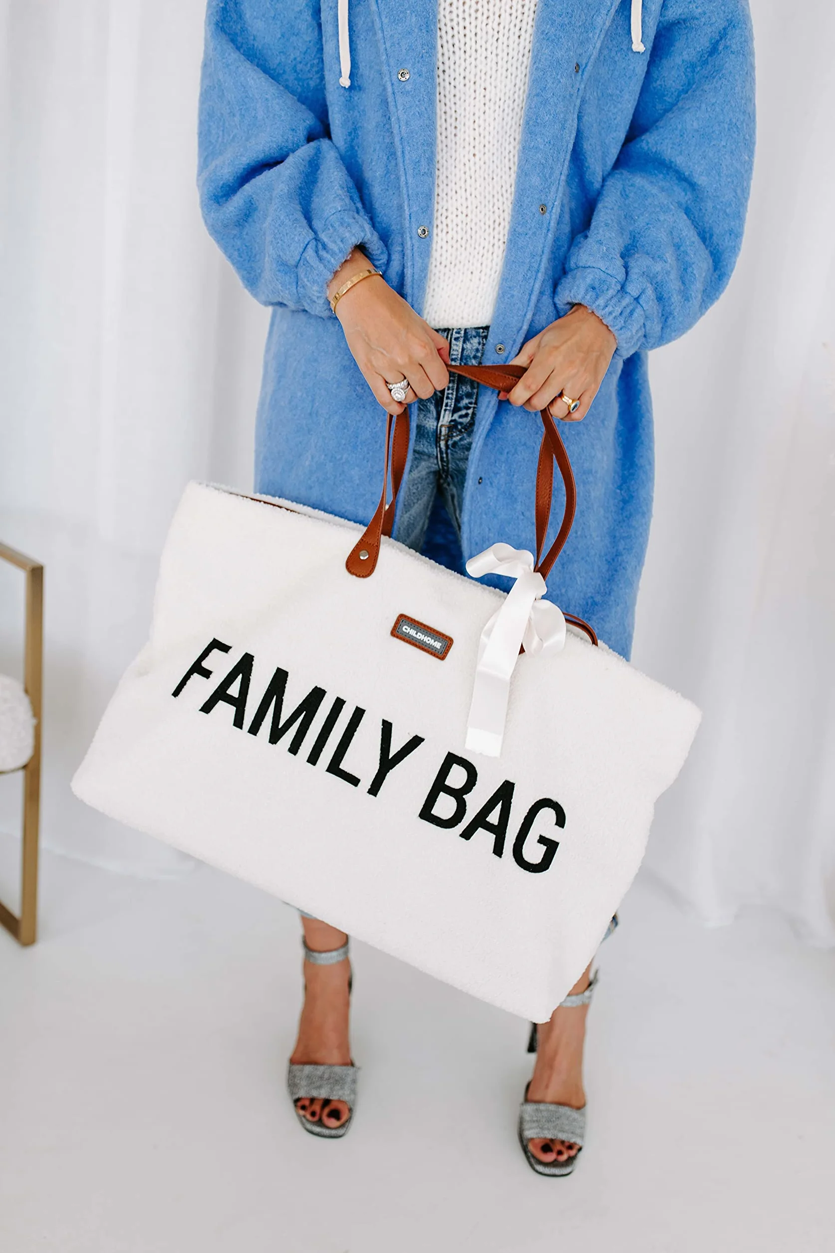 Childhome Family Bag Sac à Langer Voyage Grande Contenance Teddy Ecru