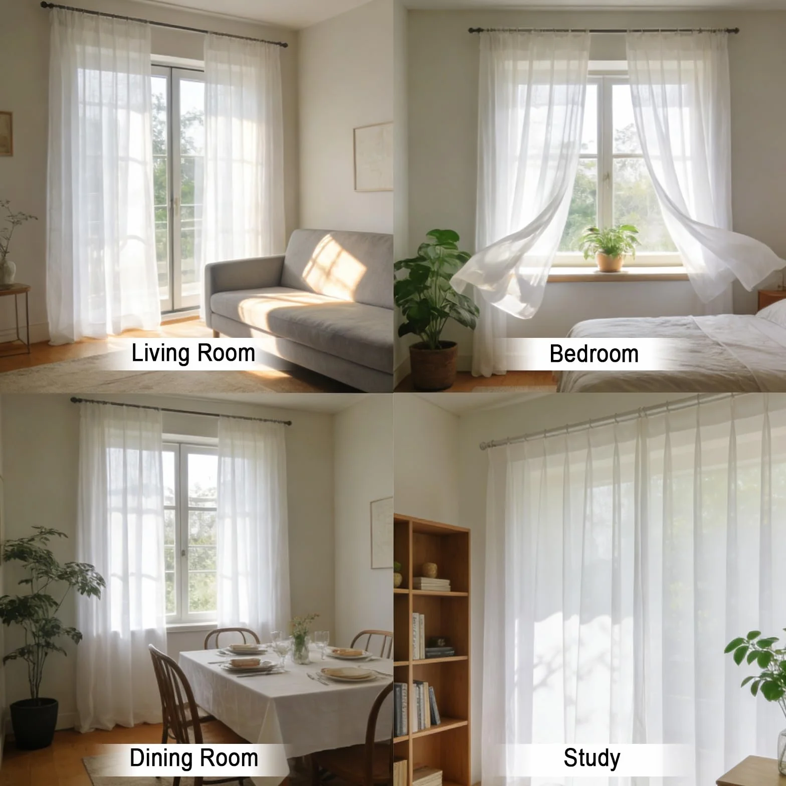 LONGCAO Rideaux Transparents 100 x 120 cm Lin Décorations Vitrée Chambre Blanc