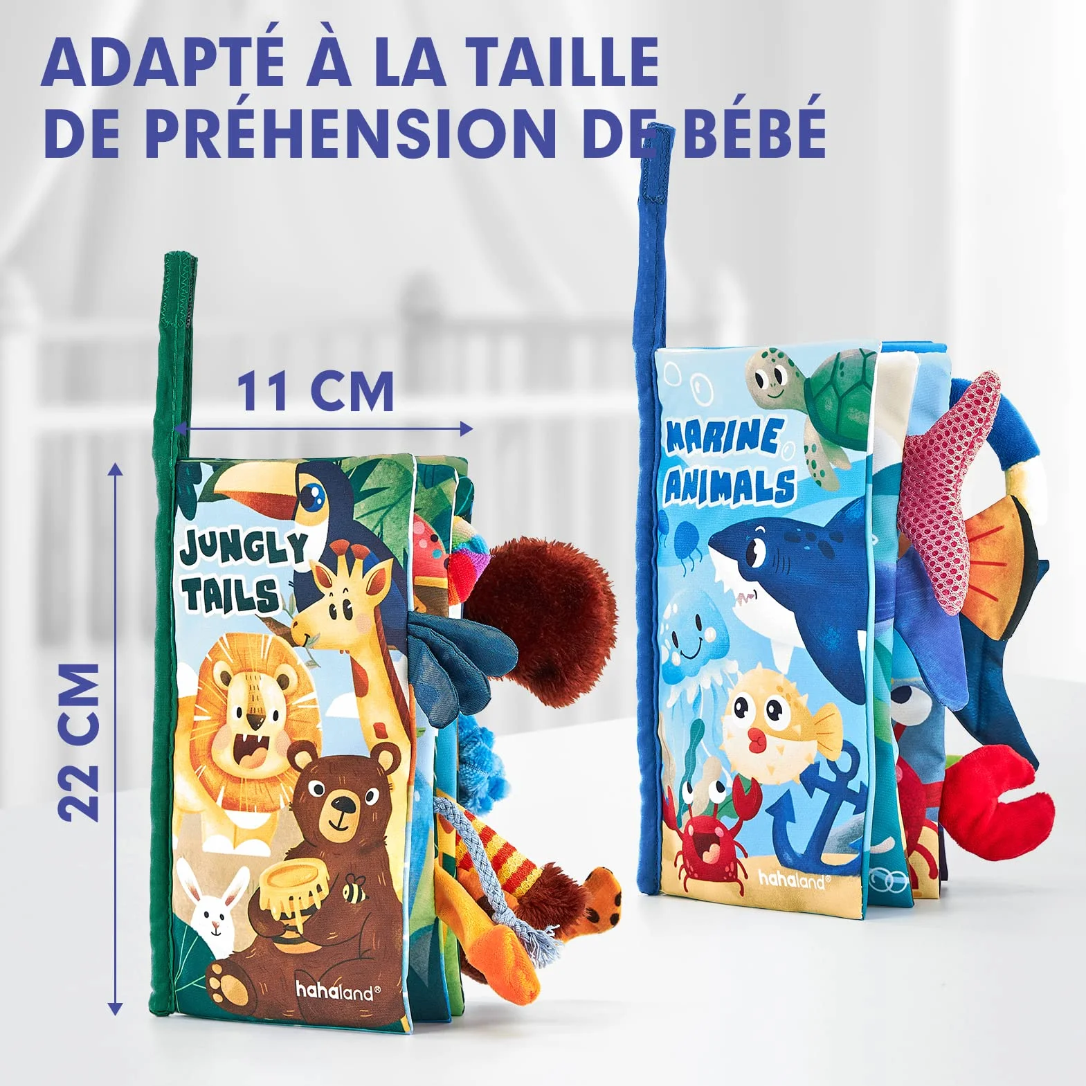hahaland Livre Tissu Bébé 0-3-6 Mois Jouet Poussette 8-9 Mois Set Doux Froissé Cadeau Naissance Fille Garçon 2PCS