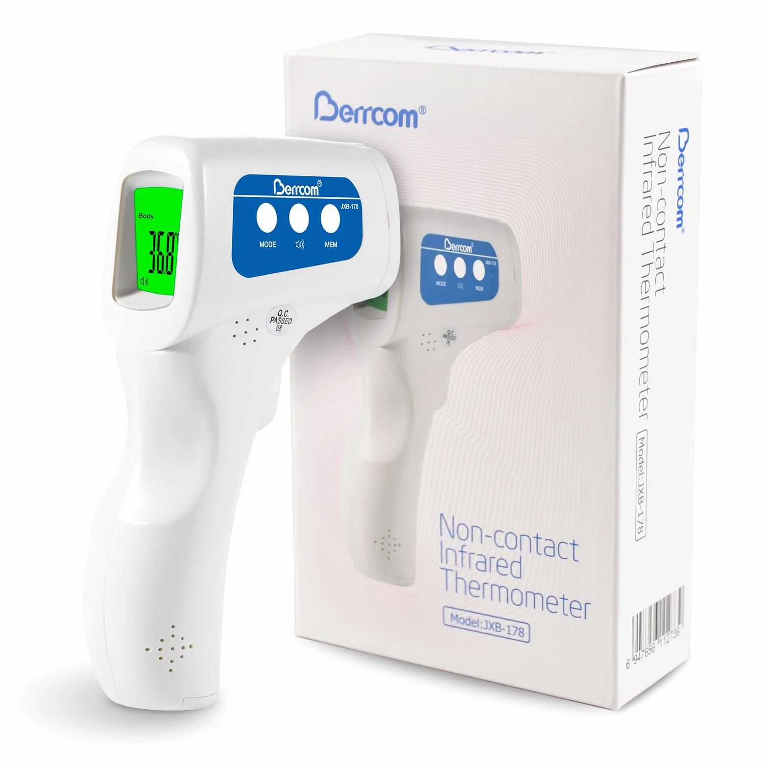 Berrcom Thermomètre Frontal Infrarouge sans Contact pour Adulte et Bébé avec Alarme de Fièvre