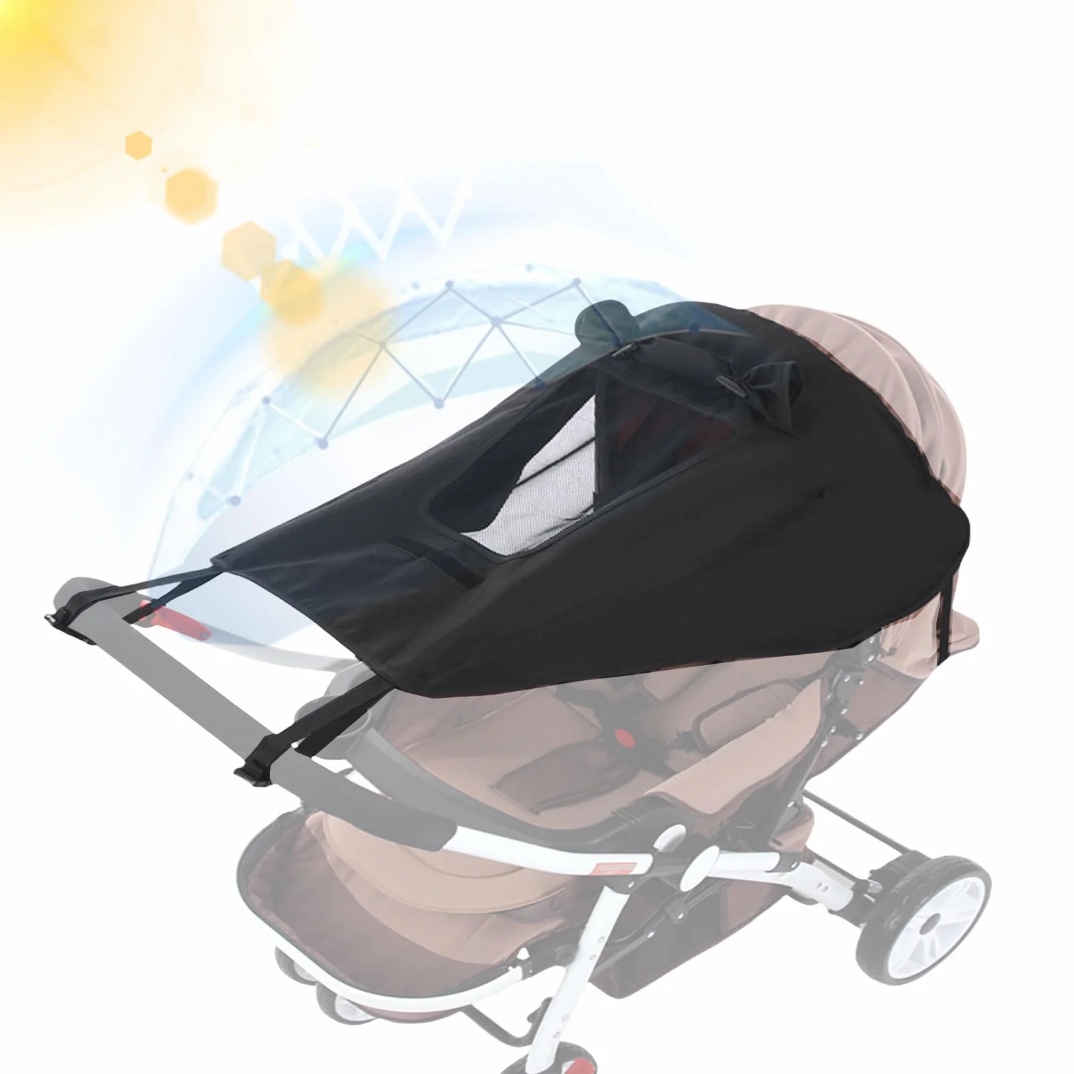 Pare-soleil poussette universelle UV 50+ imperméable avec hublot, noir