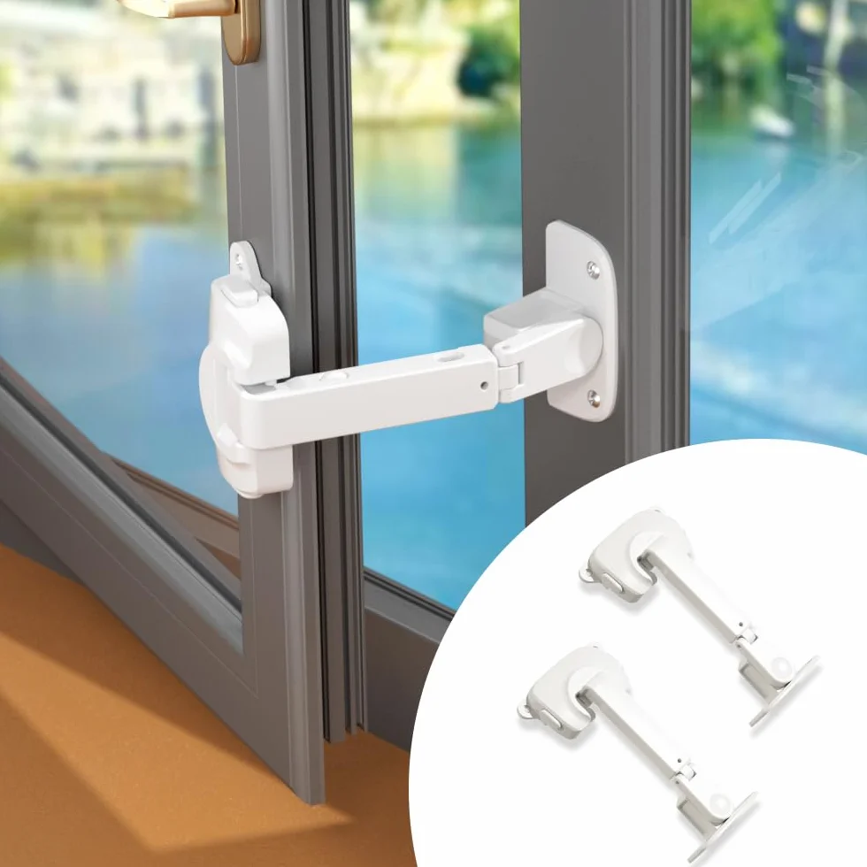 EUDEMON Serrure de sécurité pour fenêtre bébé, limiteur à l'épreuve des enfants, loquet réglable aluminium bois (Blanc, 2 Pièces)