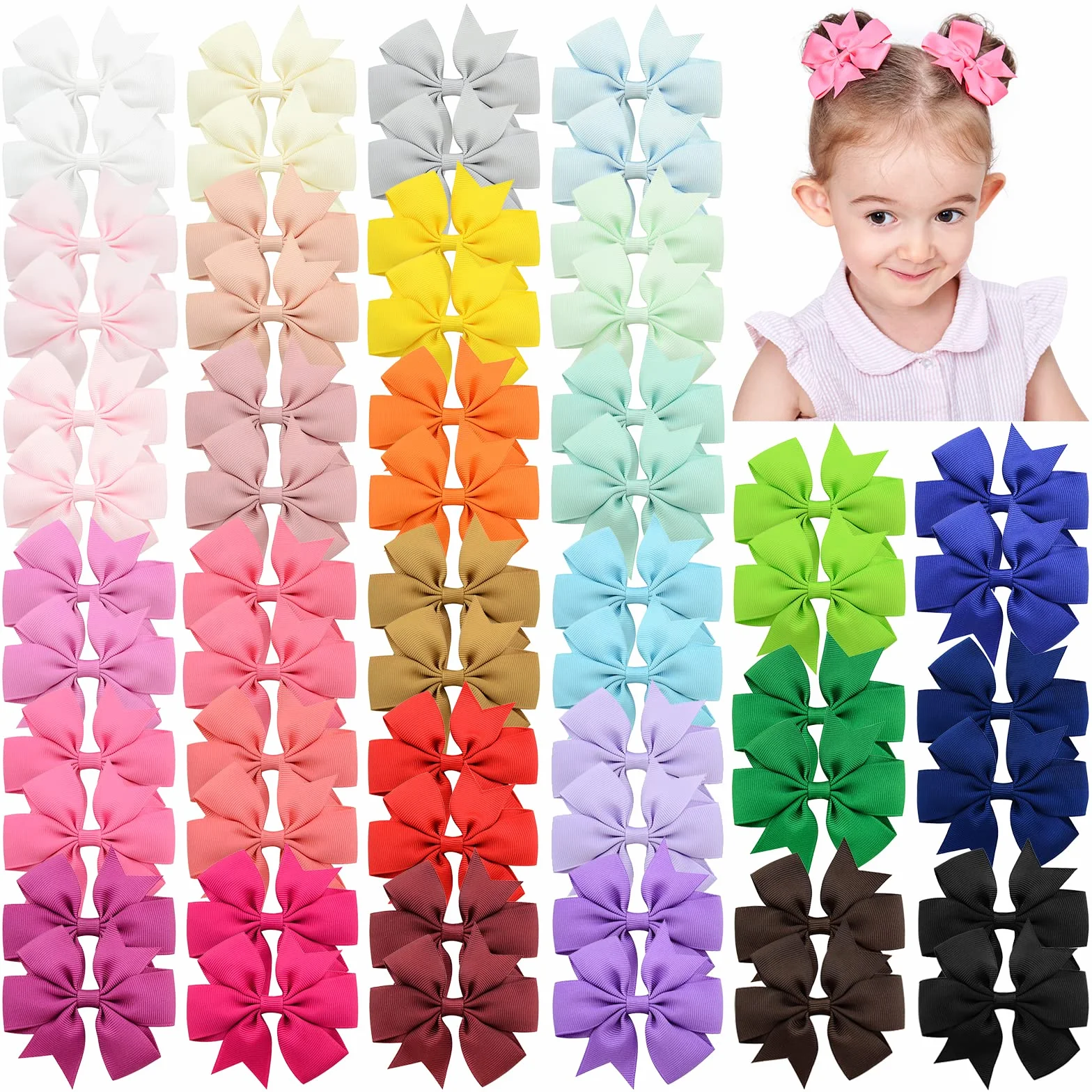 60 pcs 3 pouces bébé filles cheveux arcs pinces crocodile ruban gros-grain barrettes pour bébés enfants tout-petits adolescents