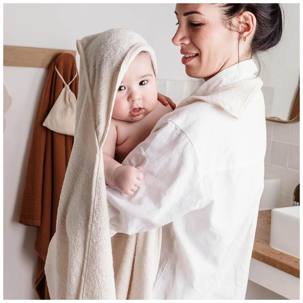 Cape de bain tablier XXL Parent/Bébé en viscose 100x100 cm Rose