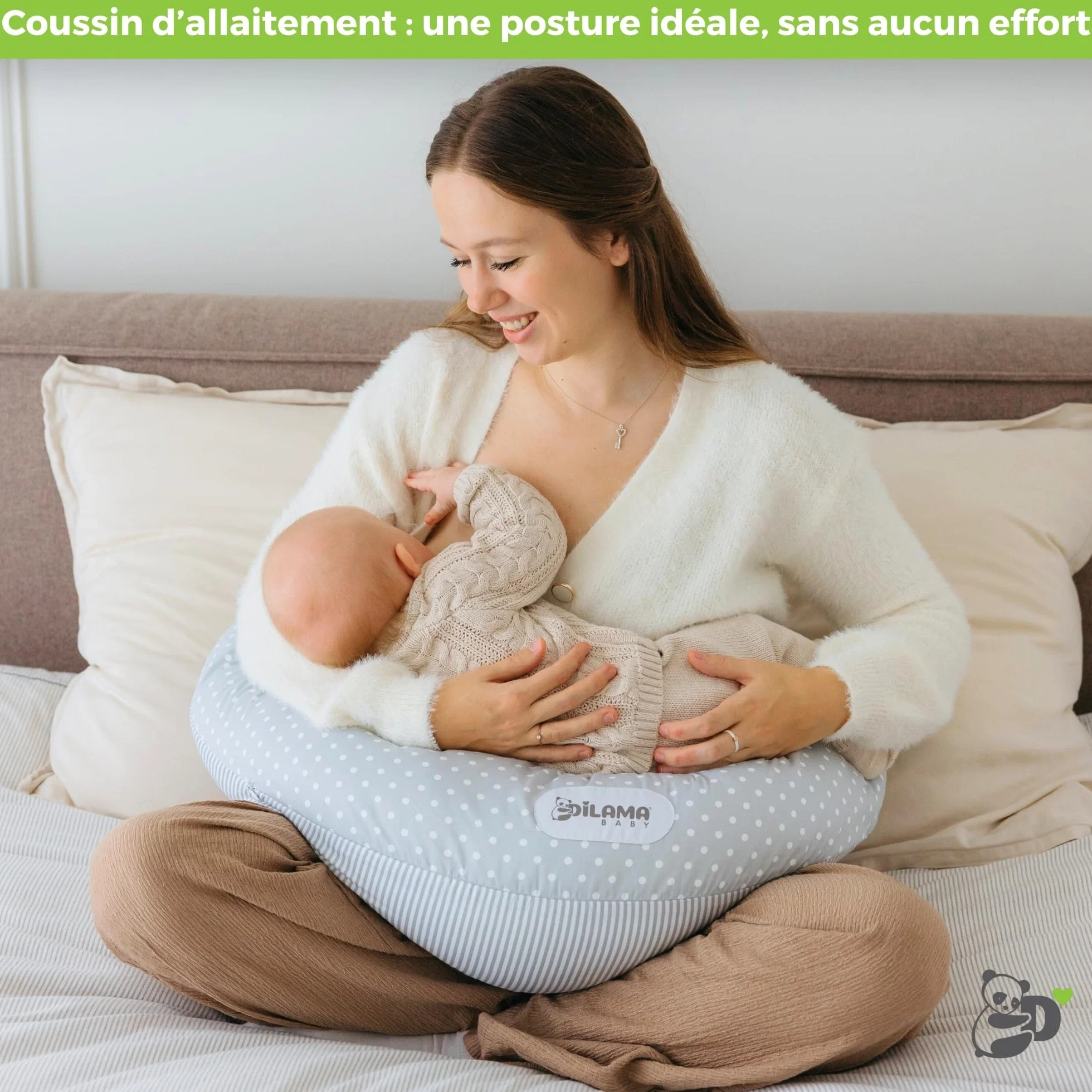 Dilamababy Coussin de Grossesse et d’Allaitement en Flocons de Mousse Mémoire et Boules de Fibre – Oreiller de Maternité Ergonomique – Housse Coton Amovible