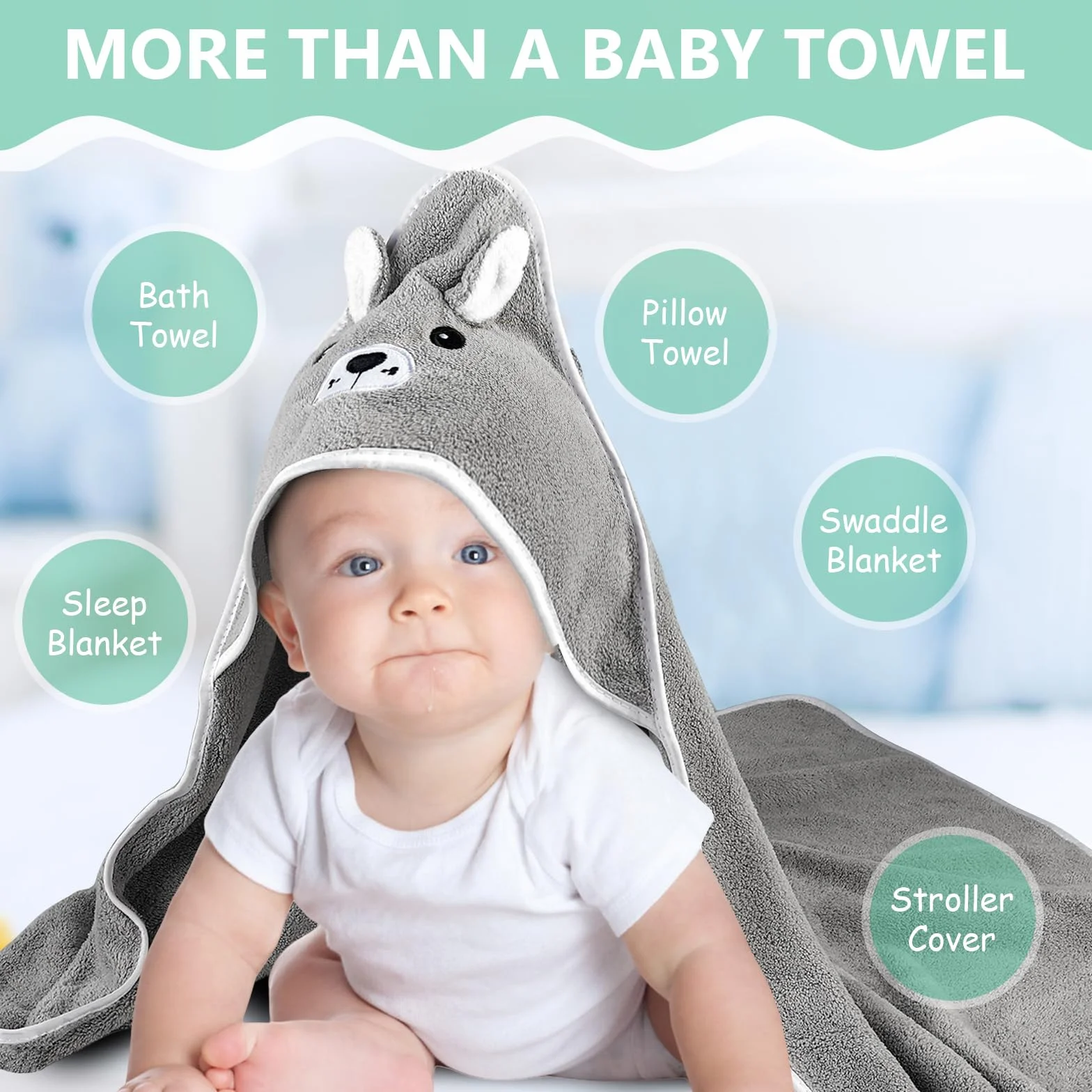 Cape de Bain Bébé 3 Pièces Sortie de Bain Serviette 80x80 cm Coton Poncho Doux Absorption Forte Fille Garçon