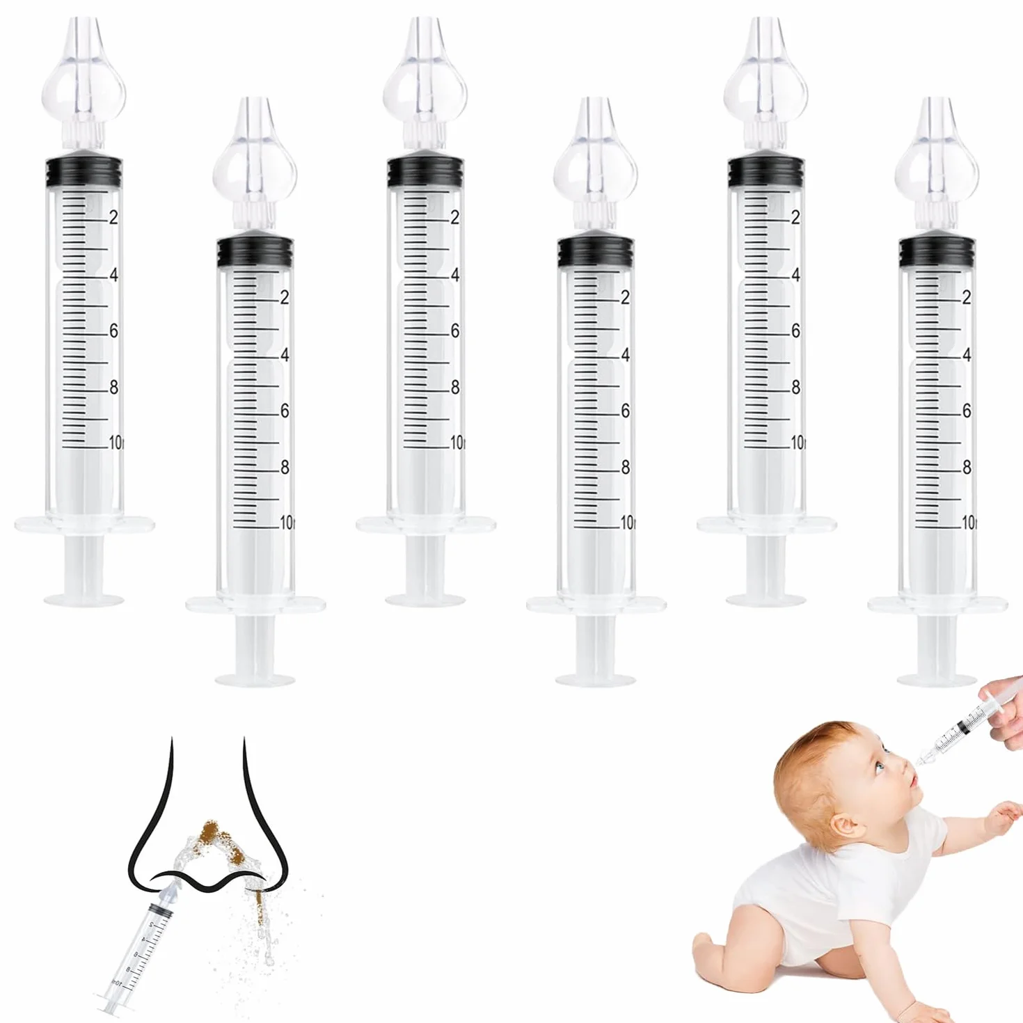 Aspirateur Nasal en Silicone pour Bébé 6 Pièces avec Embouts Doux et Lavables