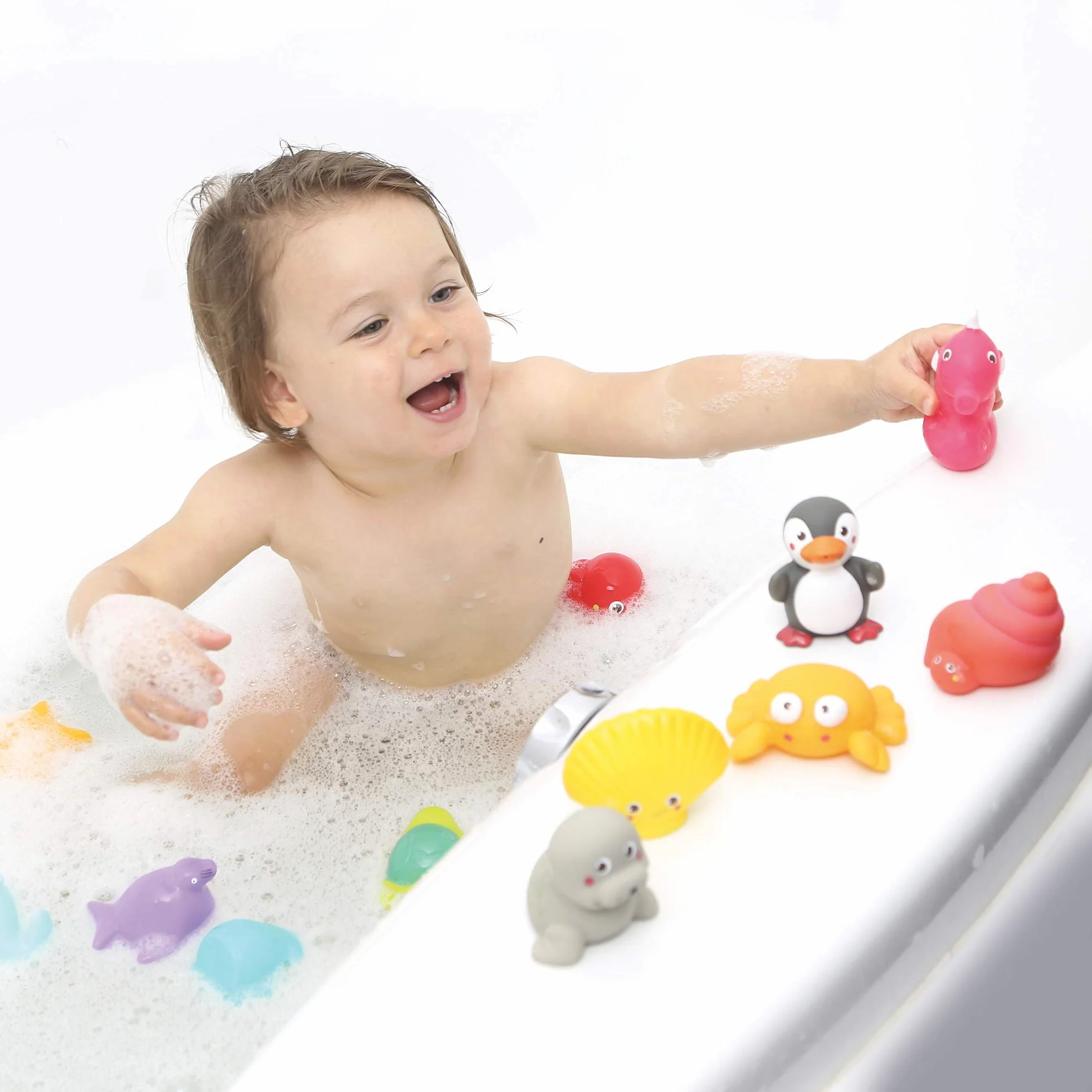 LUDI 12 Animaux Marins en Plastique Jouet Bain Aspergeurs Sac Rangement Inclus Dès 6 Mois