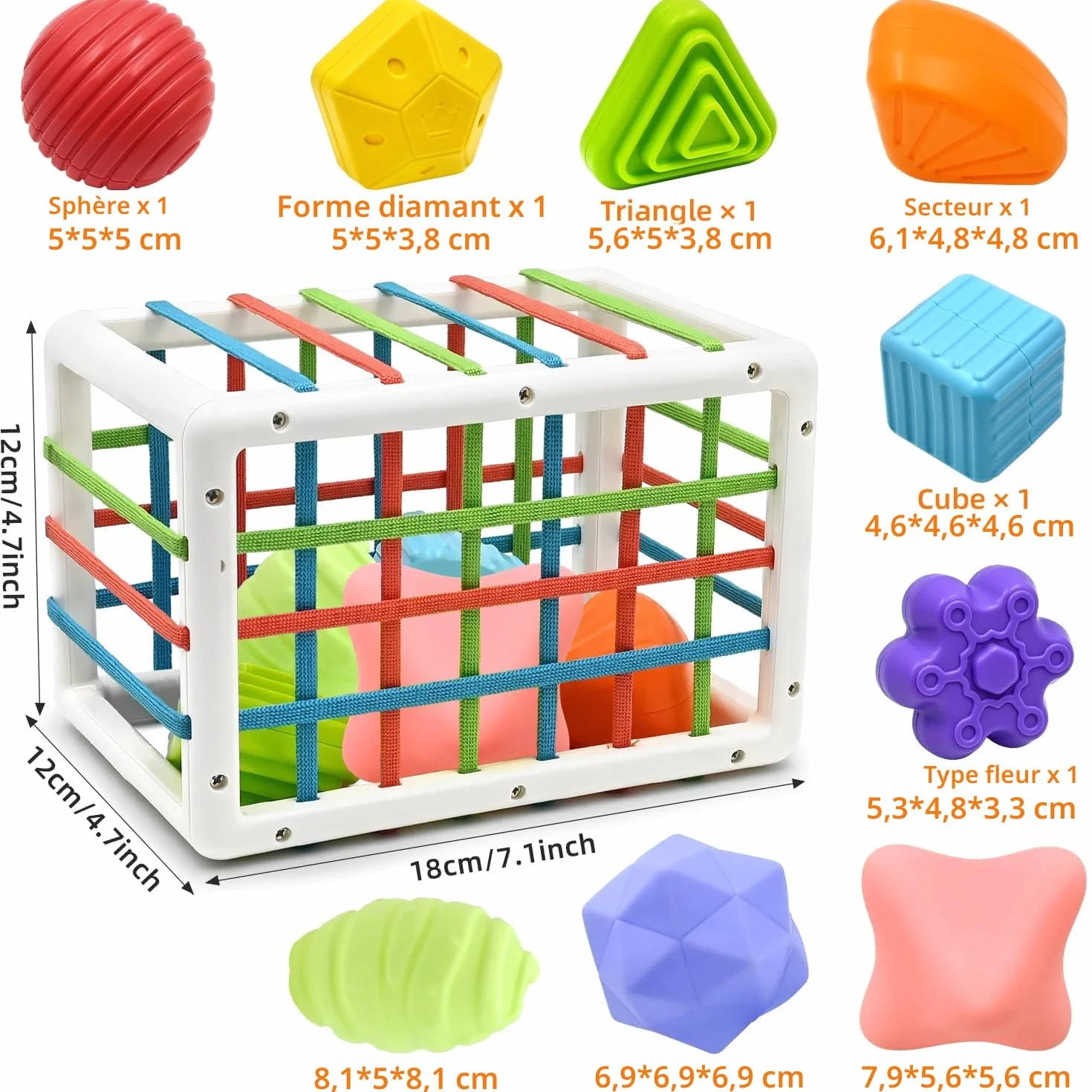 Jouet Montessori Sensoriel Bébé 12-18 Mois, Trieur de Formes avec Boules Texturées, Cube d'Activité de Développement