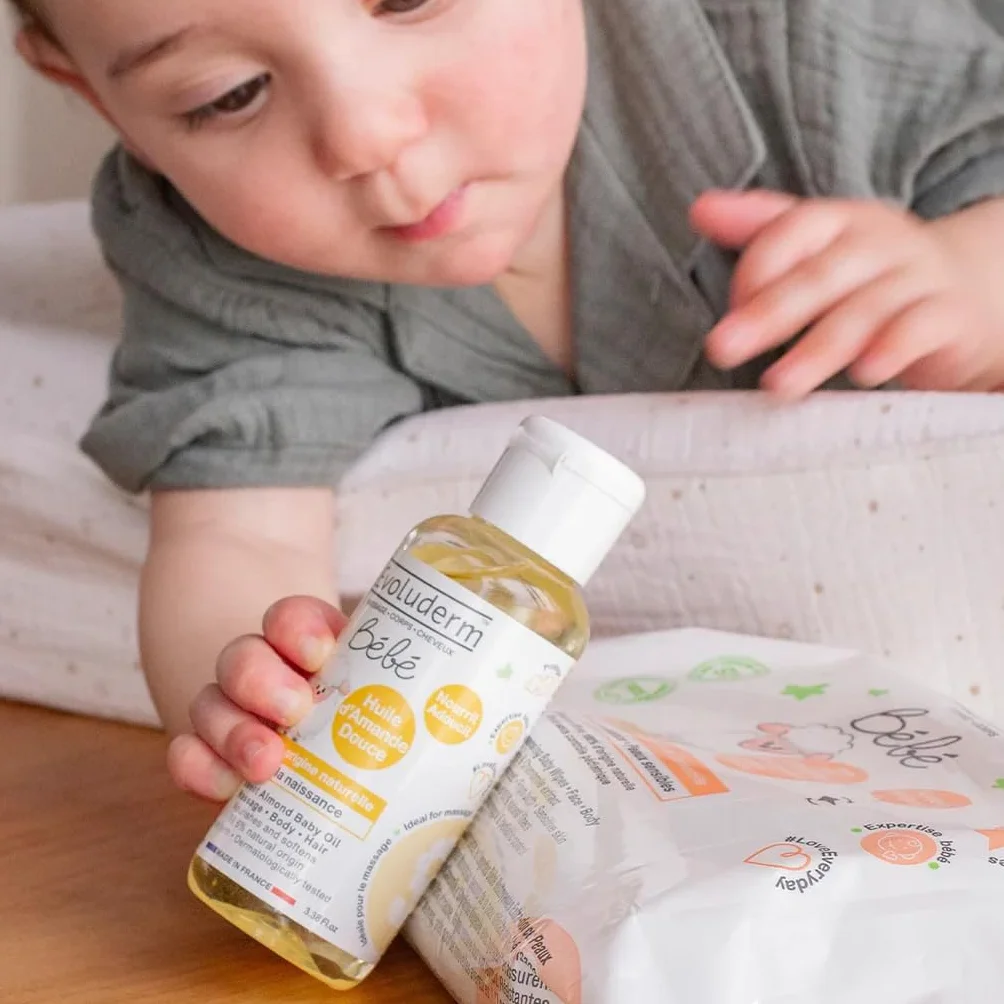 EVOLUDERM Huile d'Amande Douce Bébé 100 ml Lot de 3 99,6% d'Origine Naturelle Végan Fabrication Française