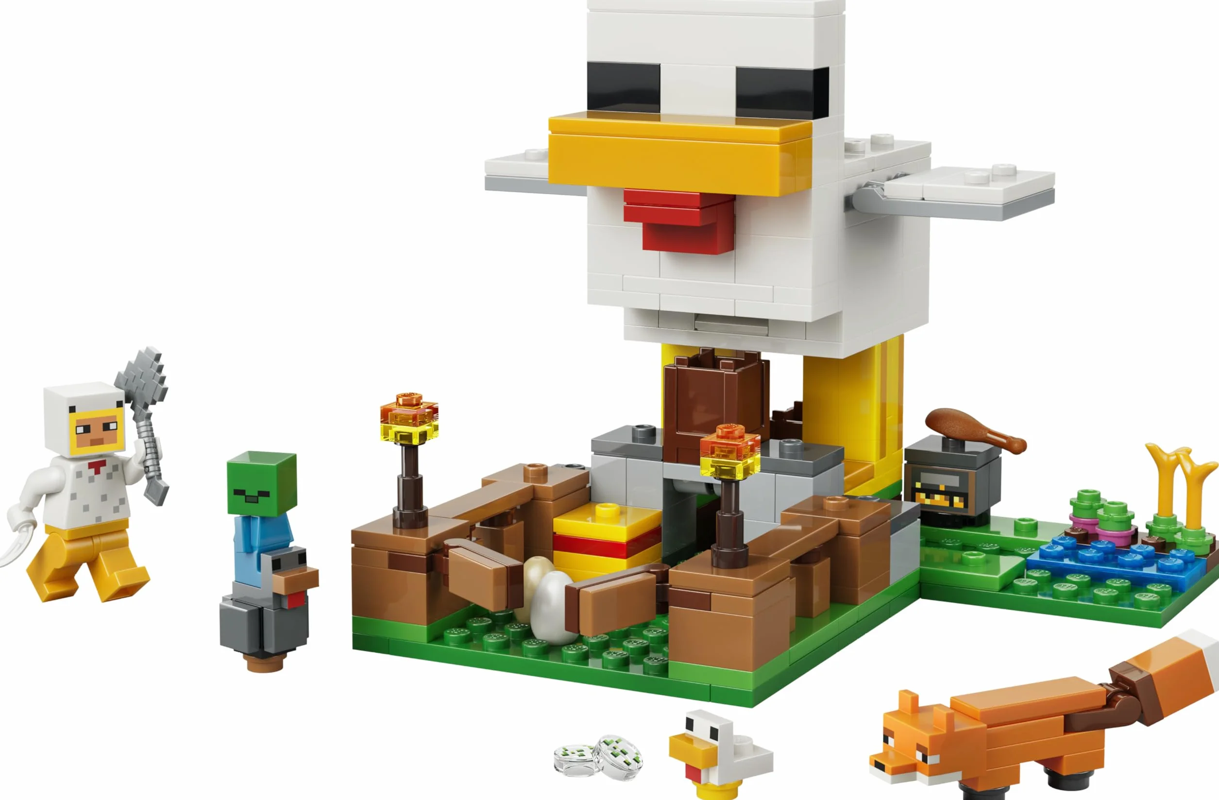 LEGO Minecraft La Ferme à Poulet Jouet de Construction avec Minifigurine Fan de Poule Figurines Mobs Bébé Zombie Renard Cadeau Gaming 7 Ans 21585
