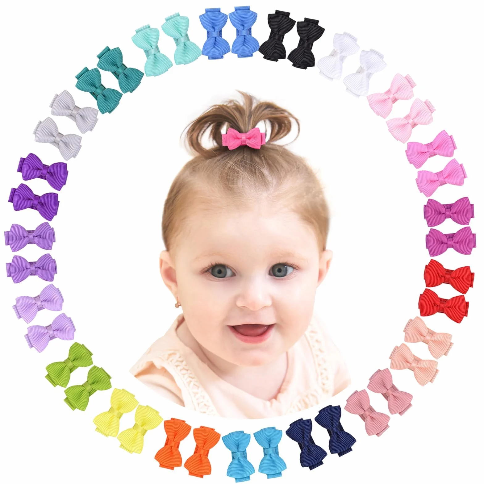 Choicbaby 40 Pièces Barrettes Cheveux Fille, 1,2 Pouces (3 cm) Mini Clips à Cheveux avec Arc