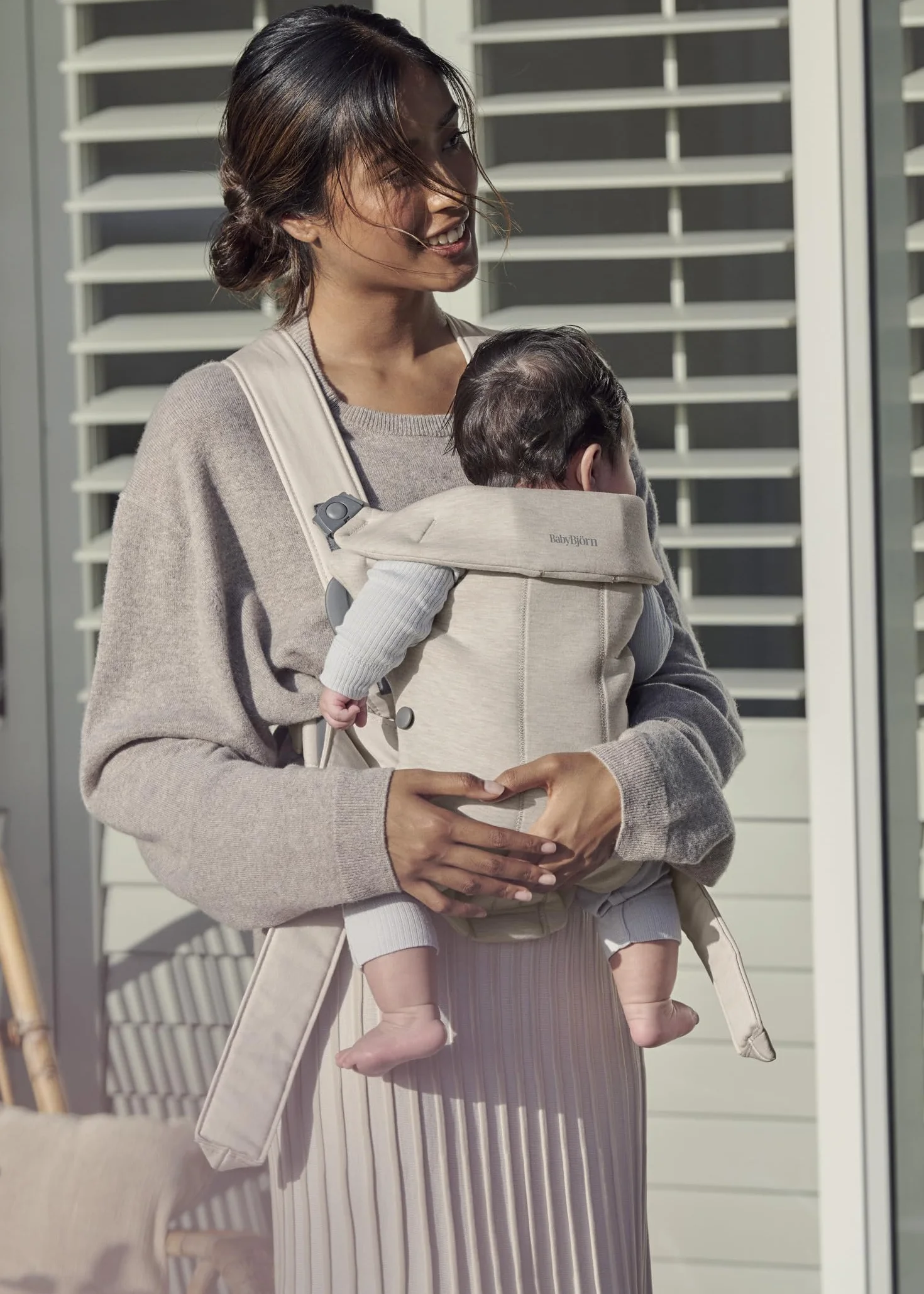 BabyBjörn Porte-bébé Mini Jersey 3D Beige clair