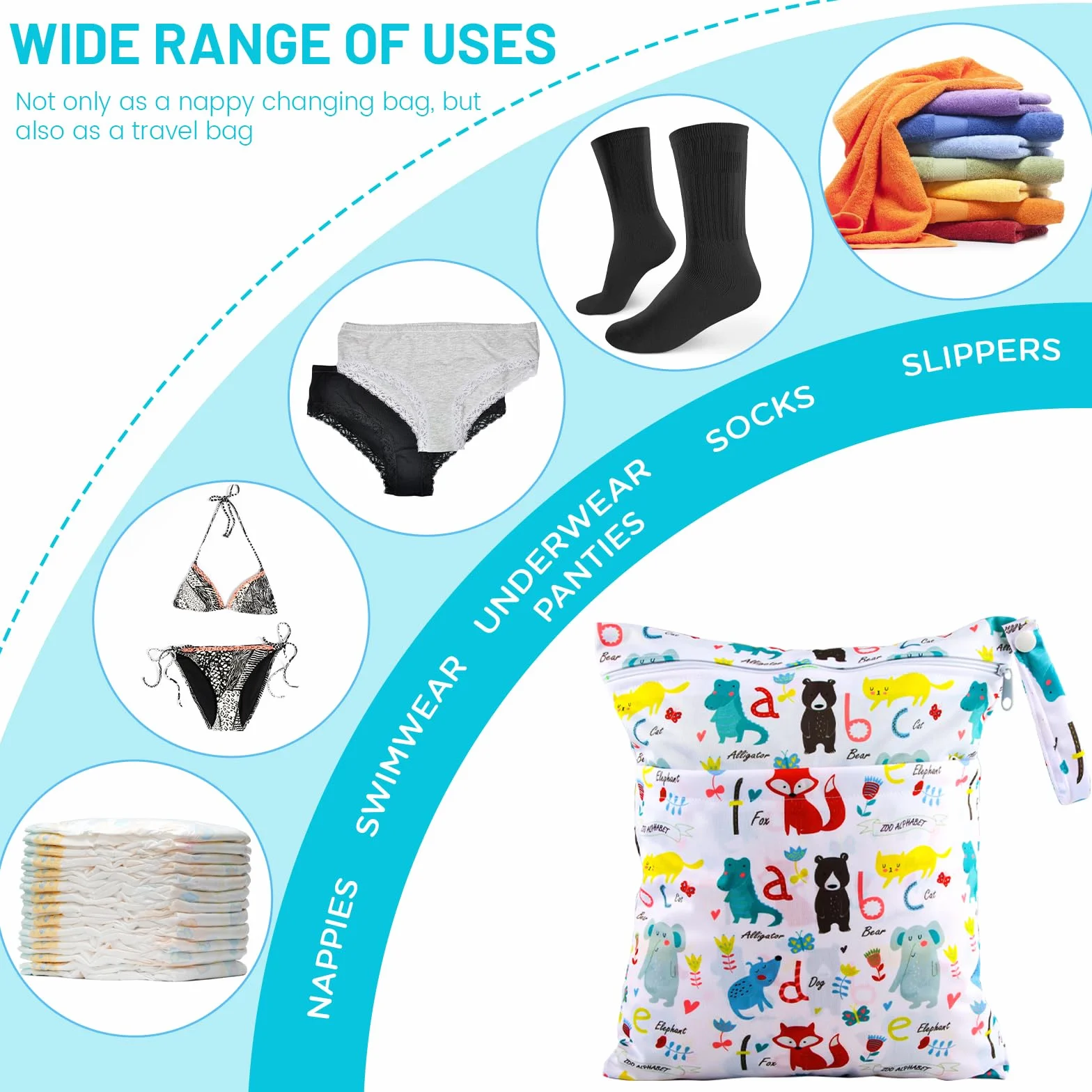 Sac à Couche Imperméable 2 Pièces Pochette Lavable Réutilisable Wet Dry Bag pour Bébé Piscine