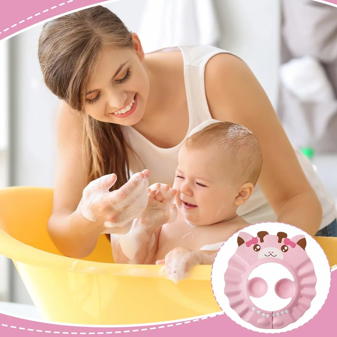 Bonnet de Douche pour Bébé – Casquette de Protection Solaire Ajustable pour Enfants, Bonnet de Bain (Rose)