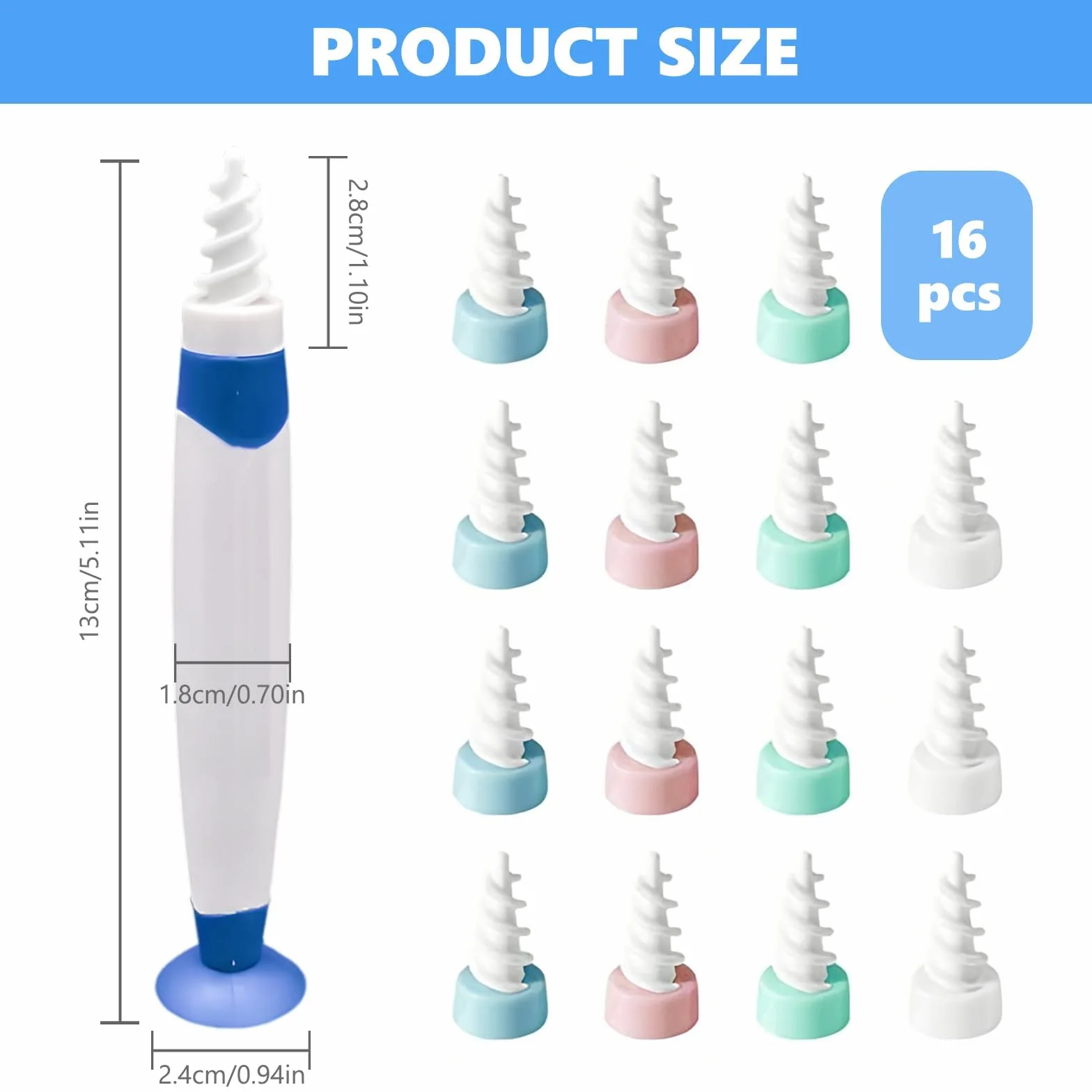 Nettoyeur Oreille Spiral Ear Cleaner Cire D'Oreille Remover Kit 16 Embouts Lavables