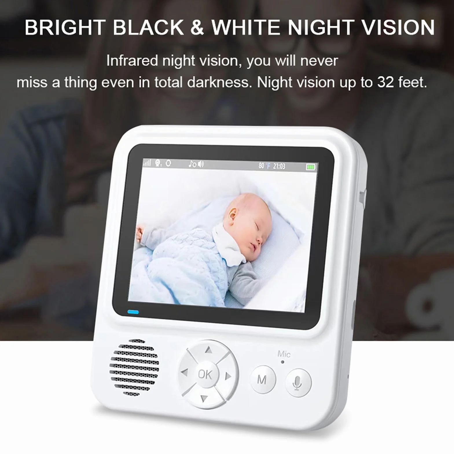 Caméra de surveillance bébé sans fil, moniteur vidéo avec vision nocturne bidirectionnelle