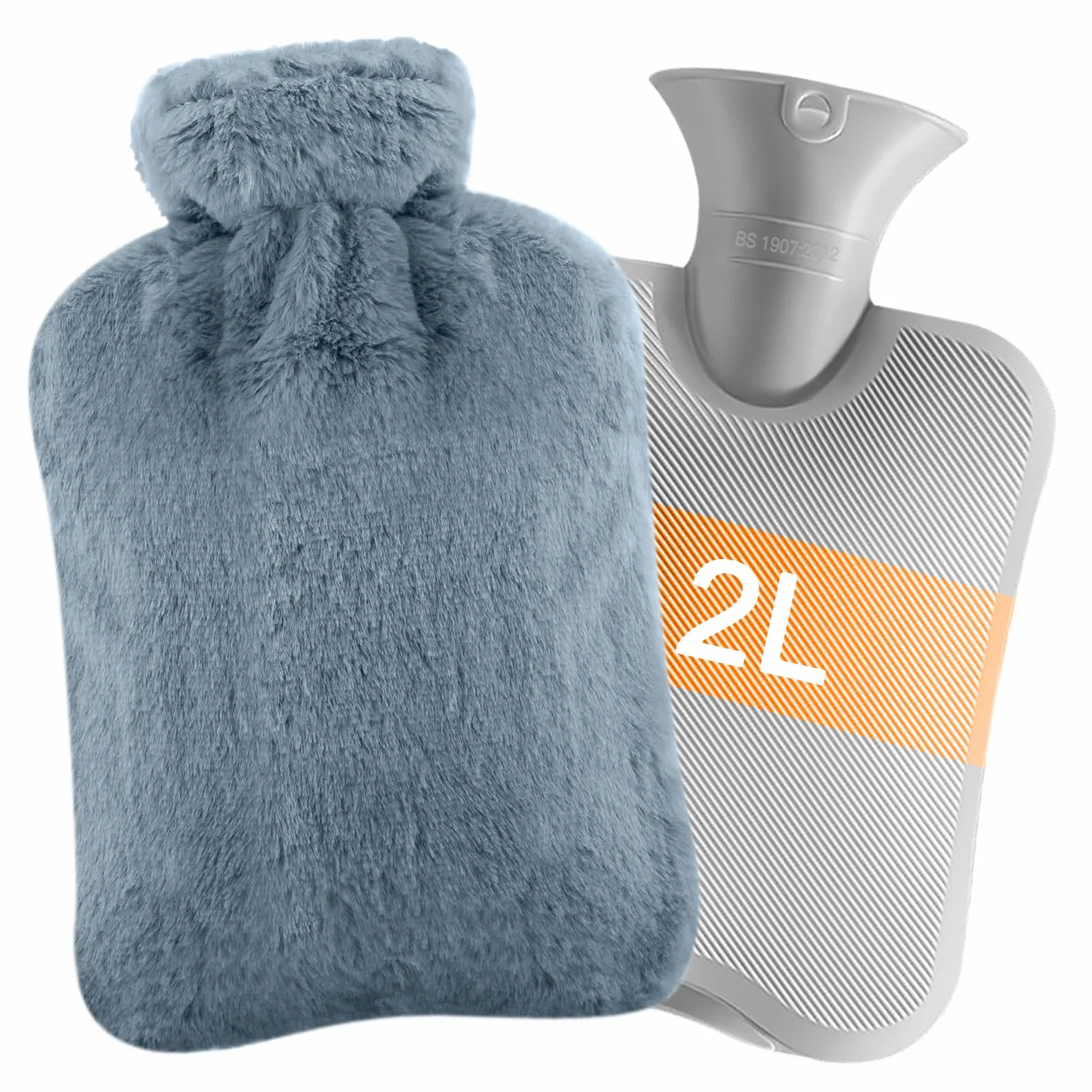 Bouillotte Eau Chaude 2L avec Housse en Peluche Antifuite Caoutchouc Amovible