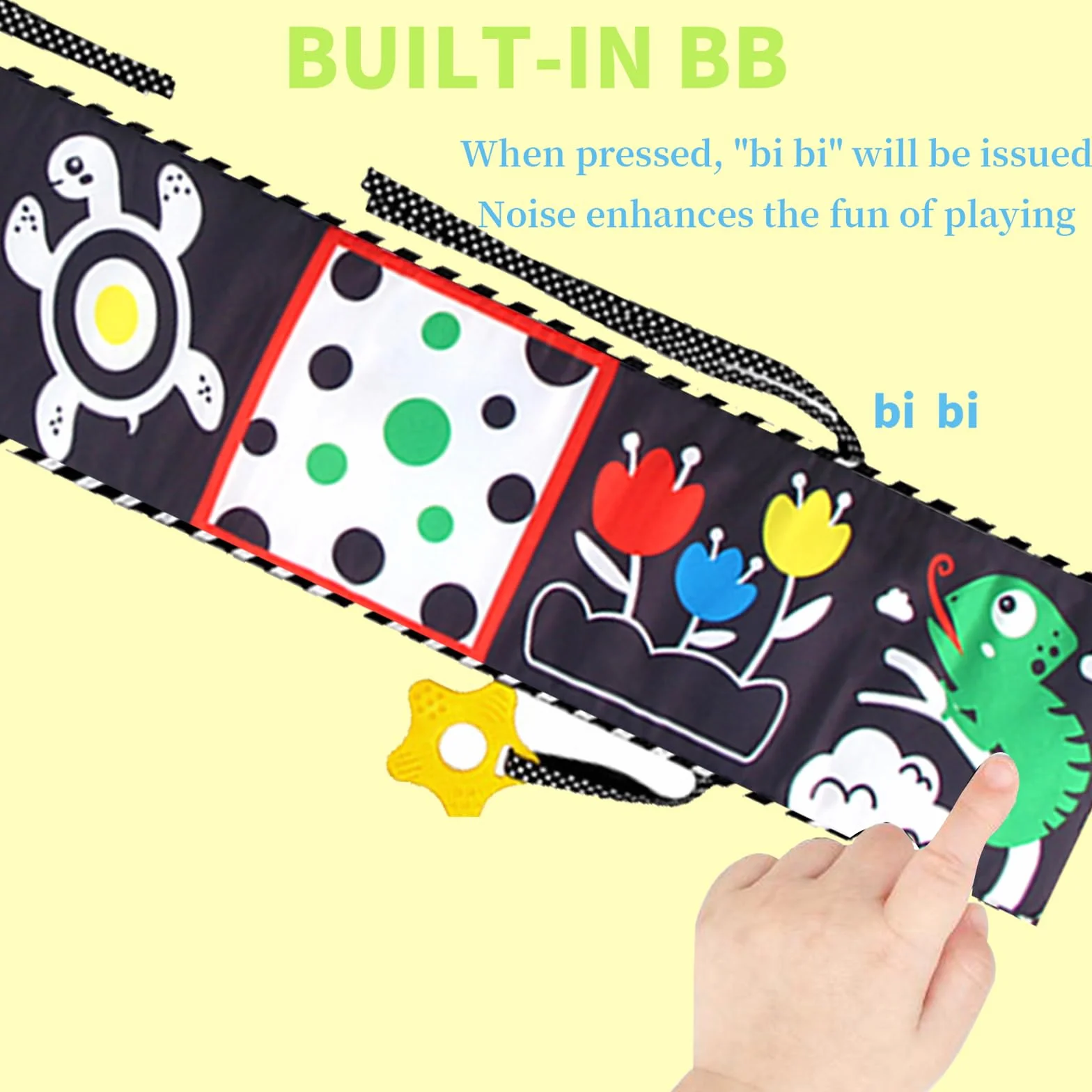Livre Tissu Bébé 0-3-6 Mois Haute Contraste Sensoriel Noir et Blanc Pliable Réutilisable