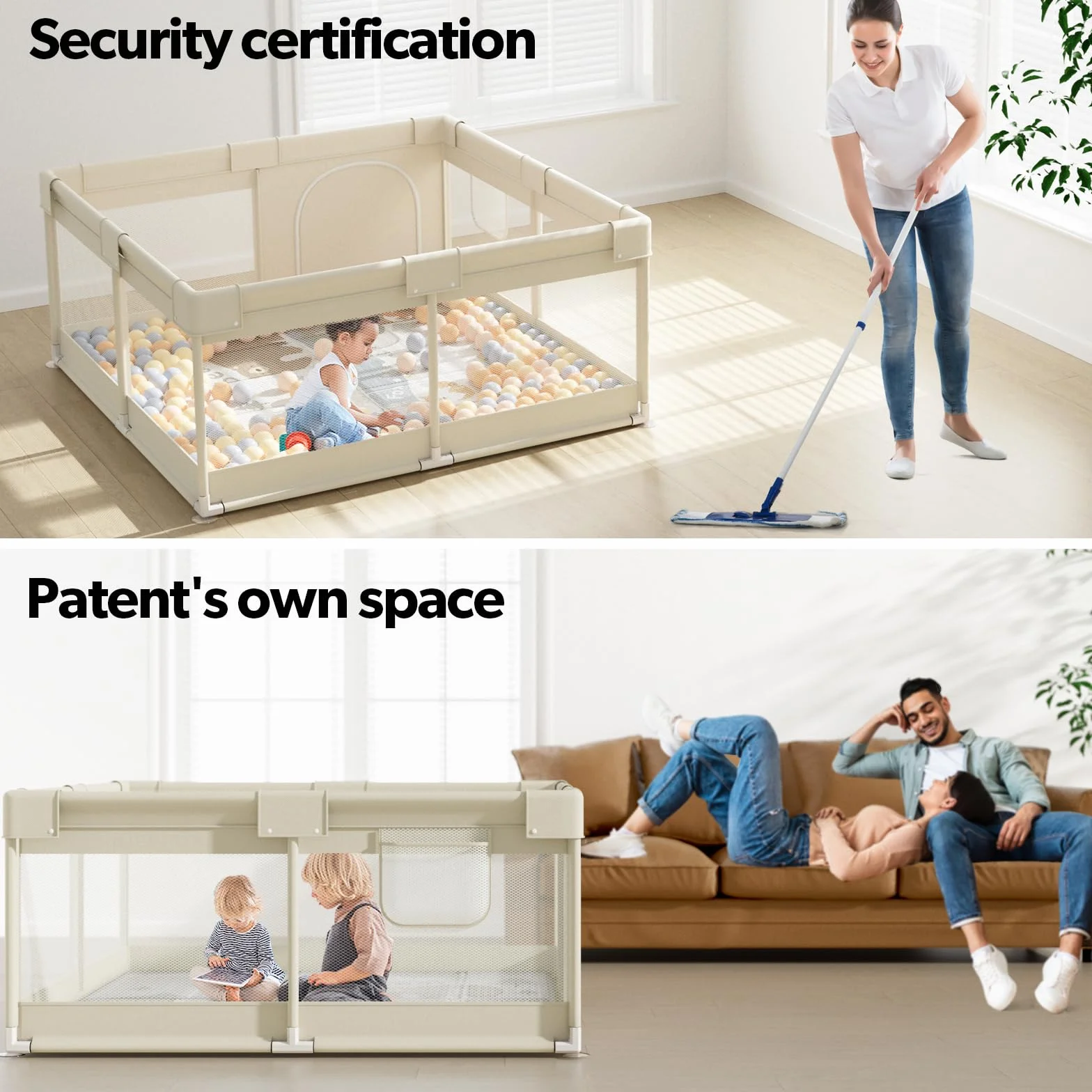 Fodoss Parc Bébé 120x120cm Avec Tapis et Matelas pour Enfant en Bas Âge