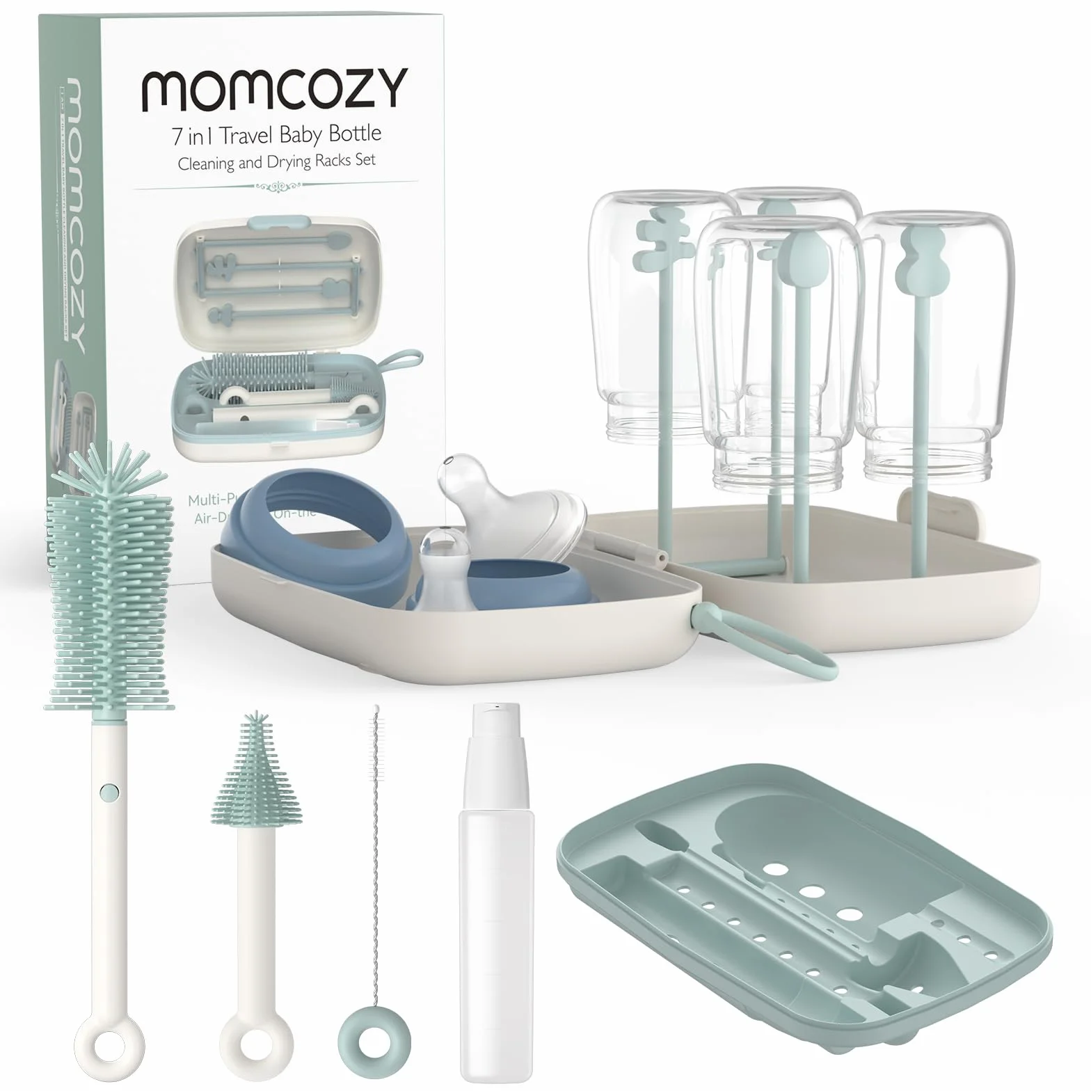 Momcozy Kit Nettoyage Biberon Silicone avec Brosse Tétine Écouvillon Boîte Rangement Support Séchage