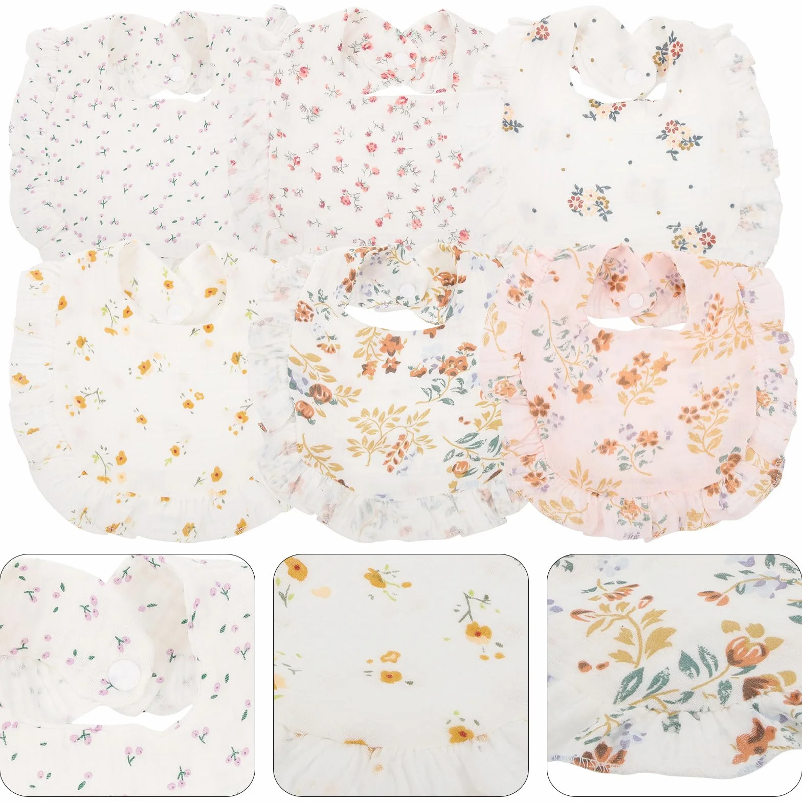 Bavoirs en Coton pour Bébé Bordure Volantée, Confortables et Réutilisables, 6 Pièces