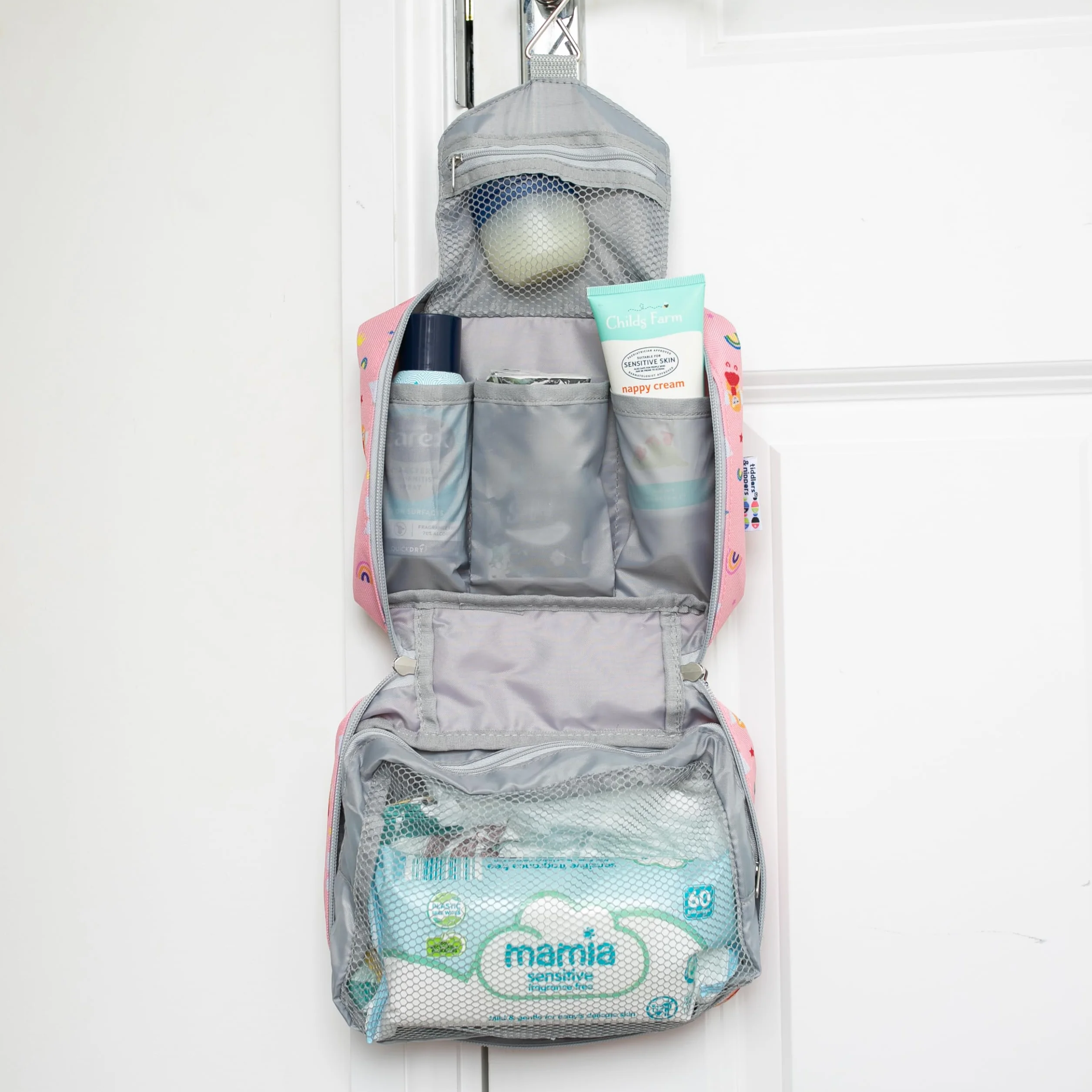 Sac de Lavage de Voyage pour Enfants Suspendu Organisateur Léger Extensible avec Compartiment zippé Poignée Crochet Fées