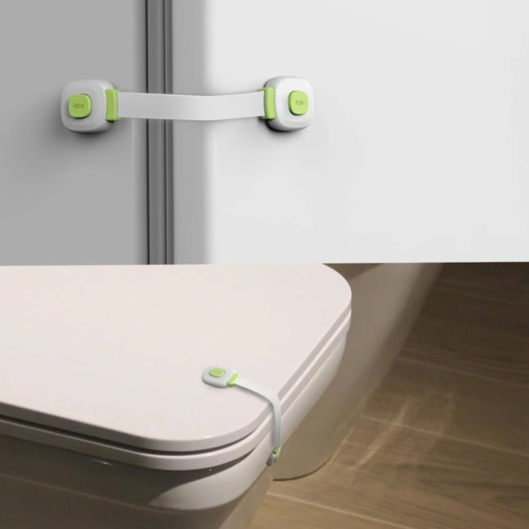 Bloque Porte Bébé Lot de 10, Sécurité Placard Enfant Adhésif Fort, Protection Bebe pour Armoires Tiroirs sans Perçage (Gris et Vert)
