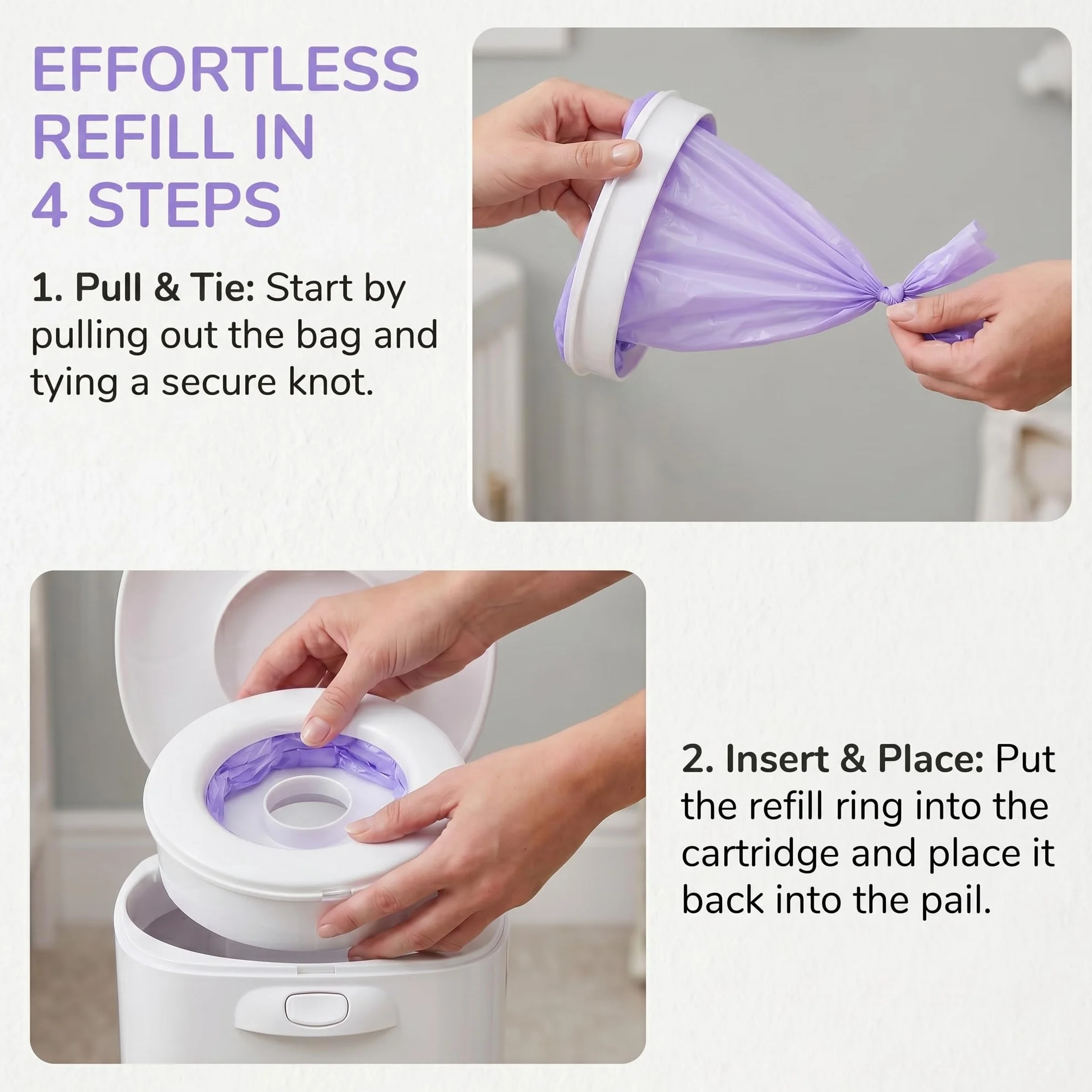 Recharge Poubelle à Couches Gran Capacité Antibactérien Anti-odeurs Compatible Tommee Tippee Genie Litter Locker
