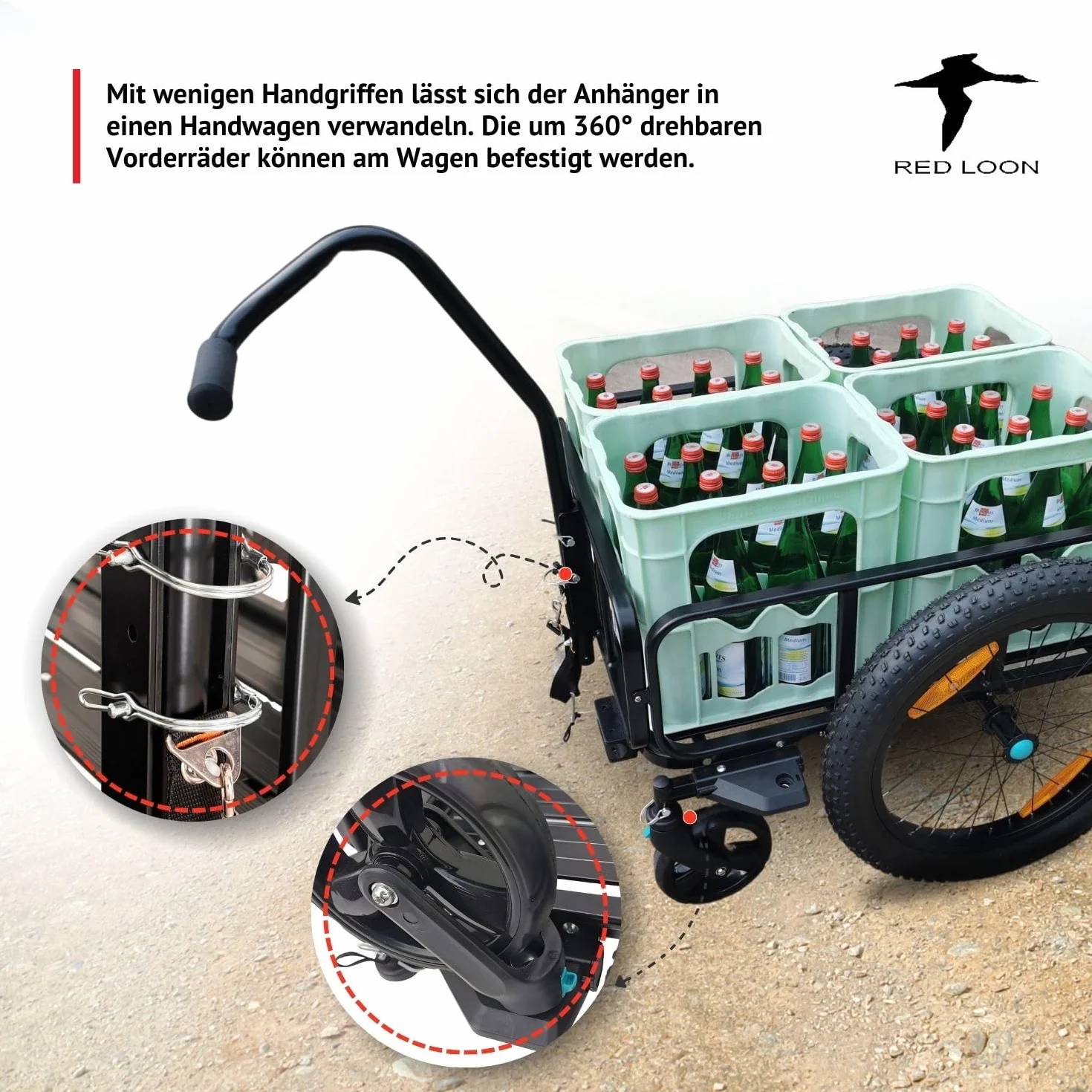 Red Loon BAC502 Remorque de vélo 2 en 1 en aluminium 100 l Pneus extra larges de 20" max. 60 kg Remorque pour vélos de 26" à 28"