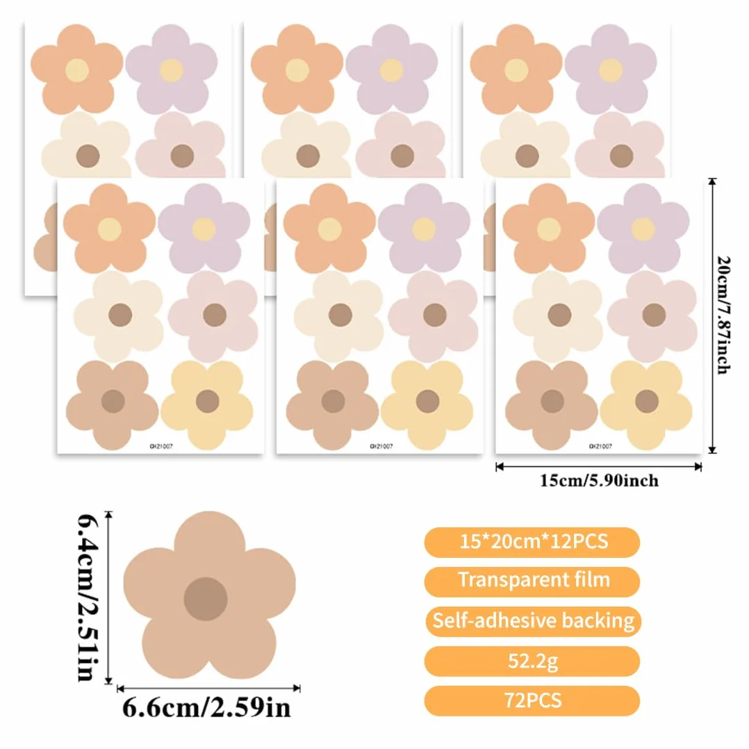 Autocollants Muraux Fleurs 72 Pièces Décoration Chambre Fille Bébé Facile à Poser