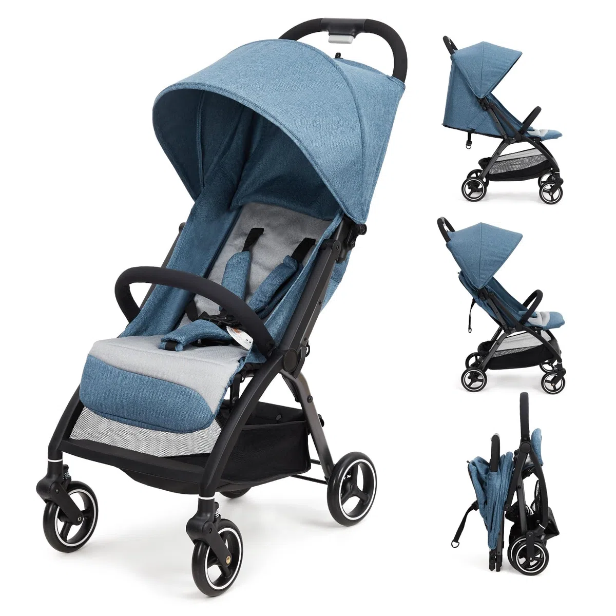 Poussette Évolutive Bébé, Tout-Terrain, Compacte Pliable Légère, Naissance à 22kg, Compatible Voyage Avion, Sécurité 5 Points, Canopy Anti-UV Réglable