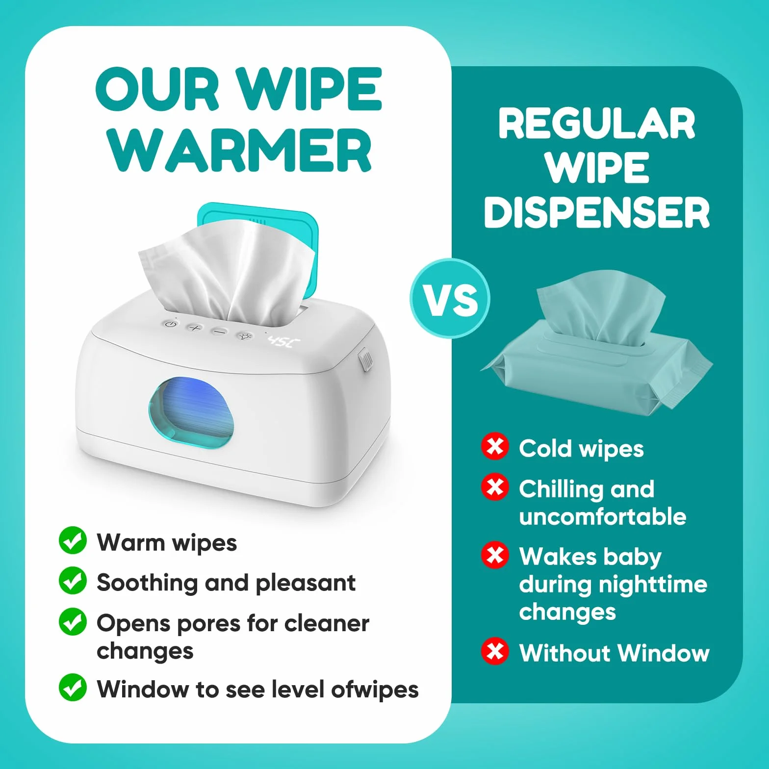 MYPIN Chauffe-lingettes pour Bébé, Température Constante 24H/24, Capacité 120 Lingettes, Veilleuse LED