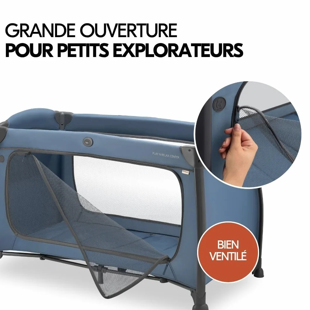 hauck Lit Parapluie Bébé avec Matelas Play N Relax Center - Lit Voyage Bébé Moustiquaire, Niveau Nouveau-Né, Table à Langer, Roues, Sac Transport, Bleu Foncé