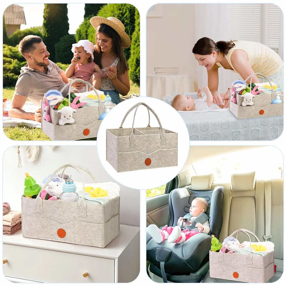 Organisateur de Couches Bébé, Panier Rangement avec Compartiment Amovible en Feutre