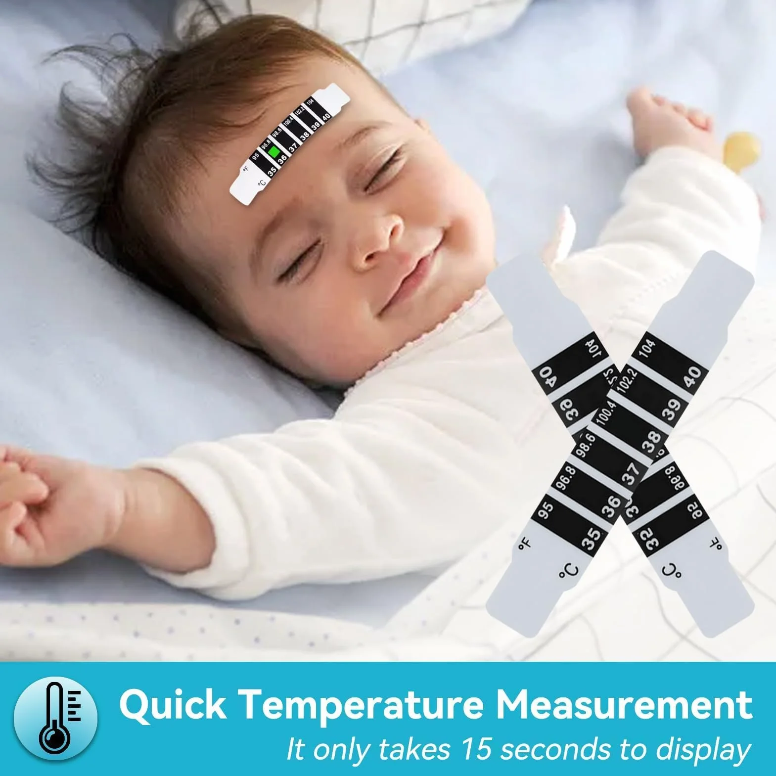 Lot De 20 Bandes De Température, Thermomètre Frontal Réutilisable, Patch Pour Fièvre, Termometre Médical Pour Bébé