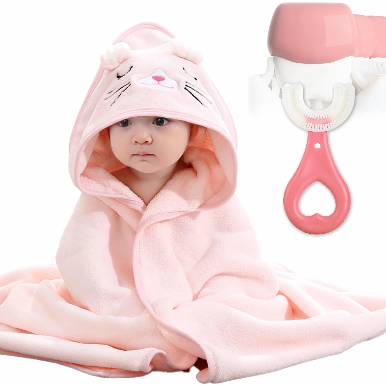 Serviette de Bain Capuche Bébé Douce Super Absorbante, Cape à Capuche Rose, Idée Cadeau Naissance
