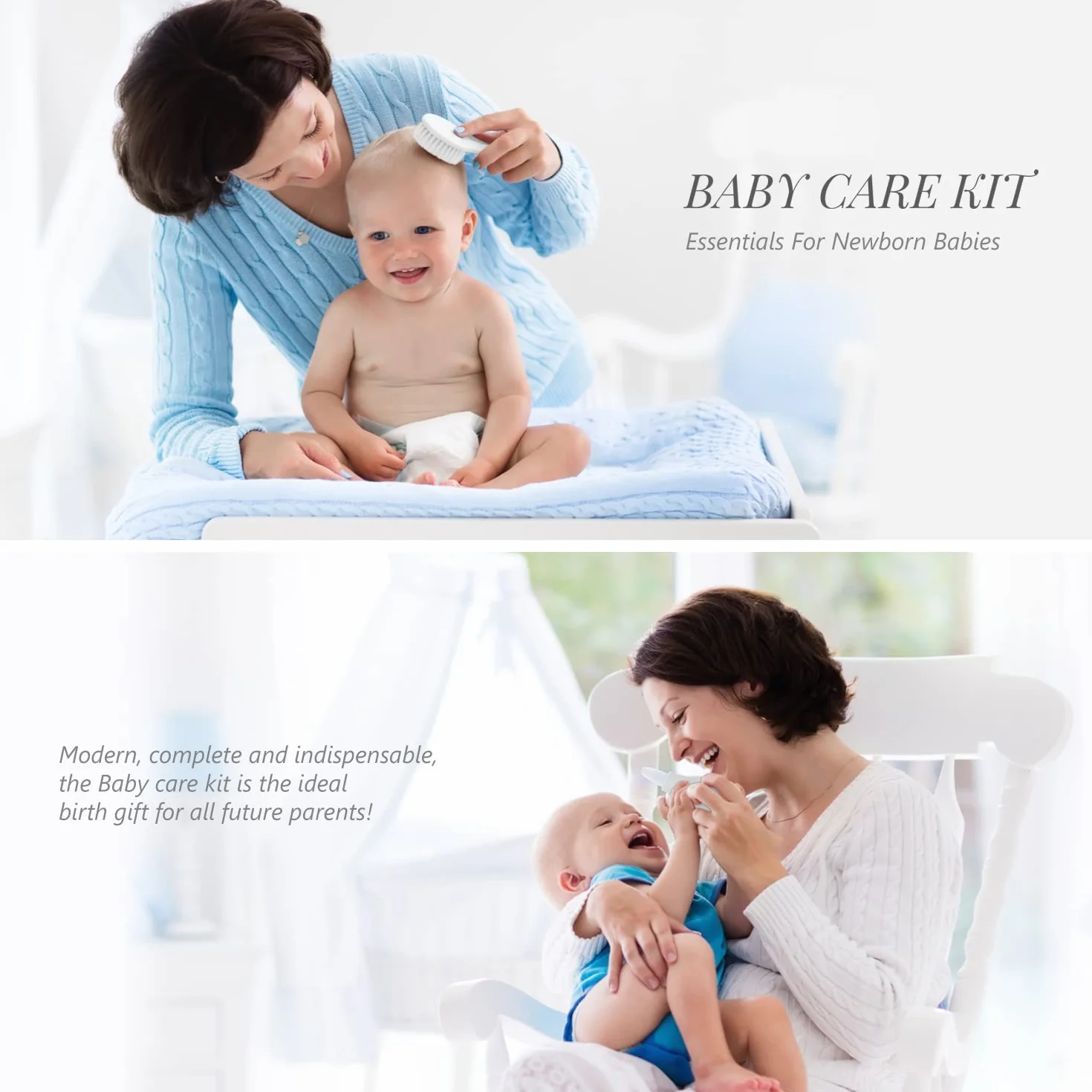 Trousse de Soin Bébé 11 Pièces Portable Peigne Pince à Ongles Blanc