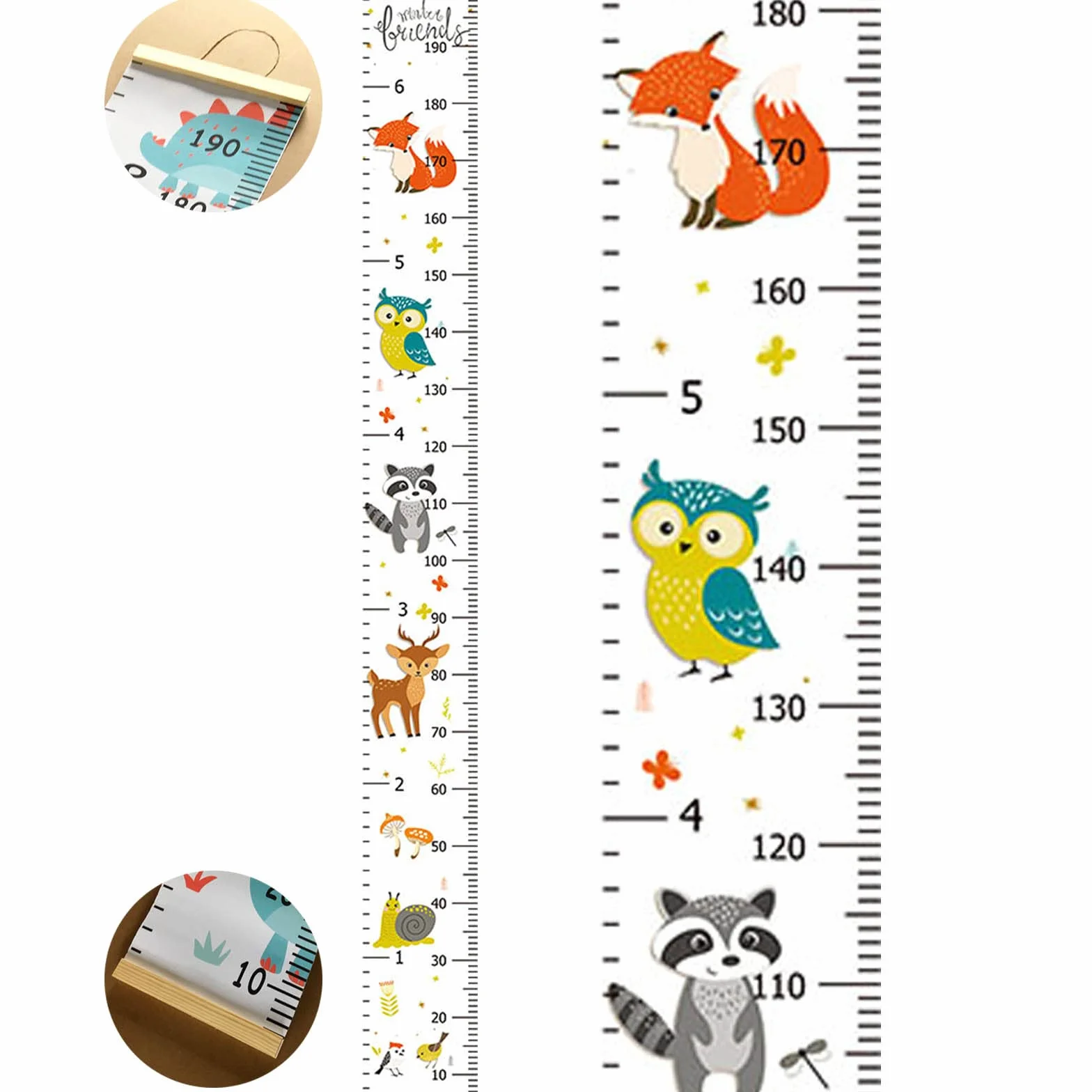 Toise Murale Enfant Motif Dessin Animé, Règle de Mesure Bébé Fille Garçon, Décoration Murale Chambre Enfants 200cm x 20cm