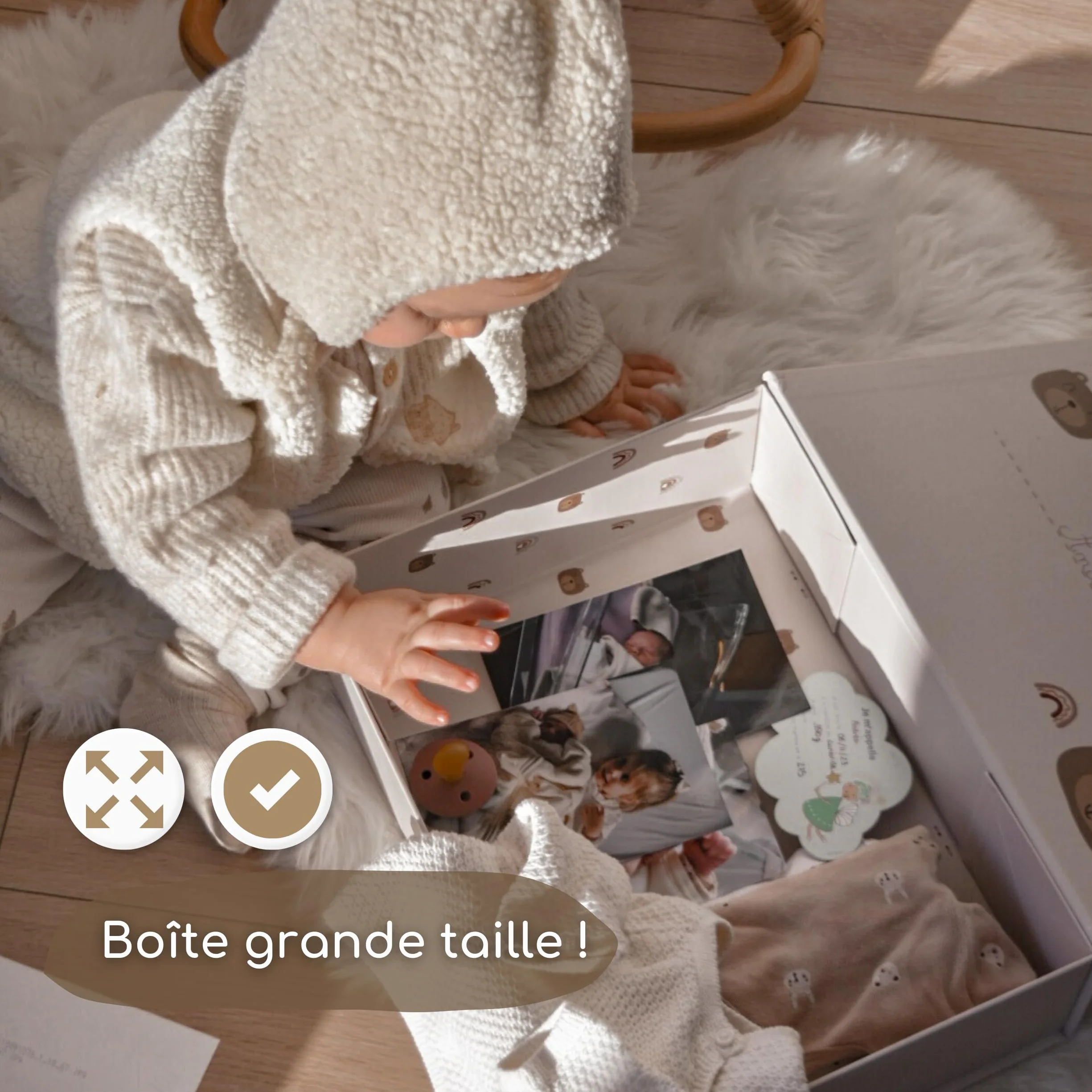Boîte à Souvenirs Bébé Coffret de Naissance Personnalisable Cadeau Baby Shower