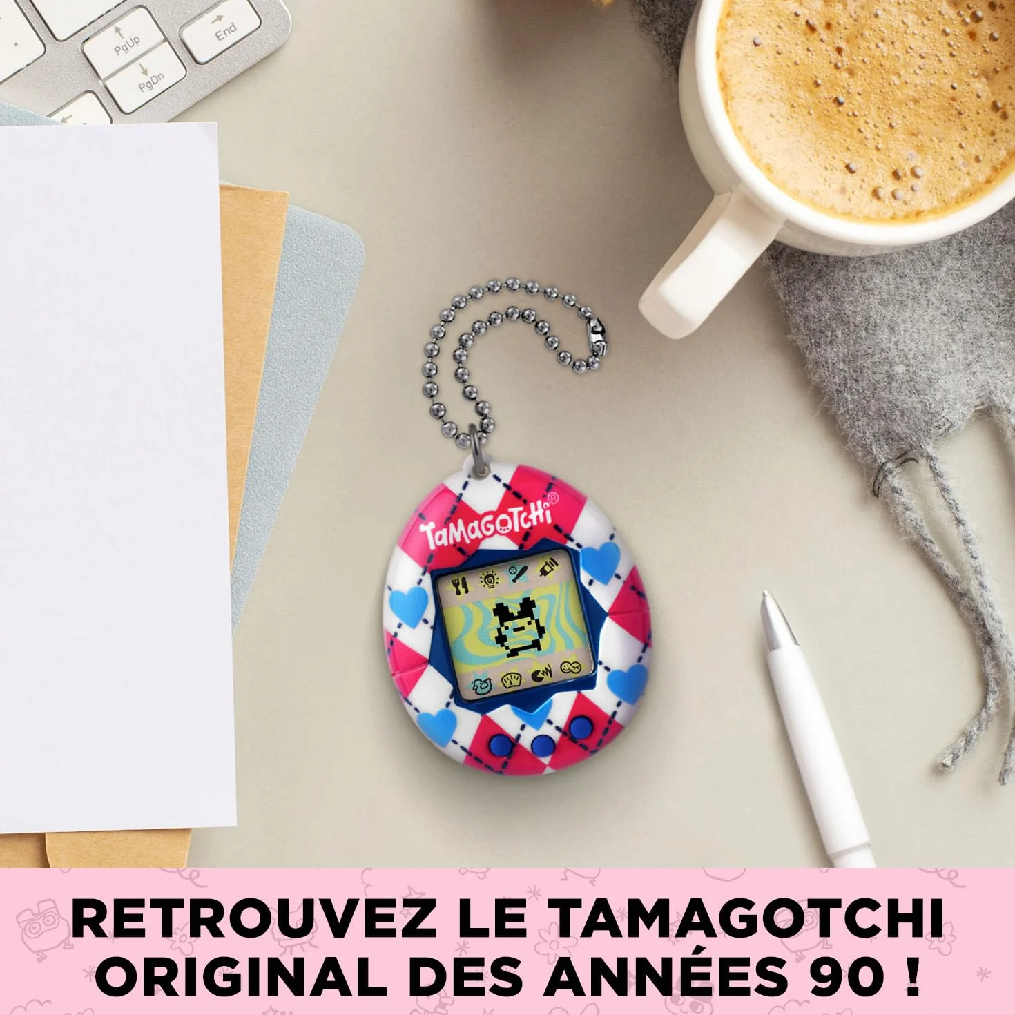 Tamagotchi Original Argyle Heart Animal interactif écran LCD Français Mini-Jeux Jouet Enfant 8 Ans+
