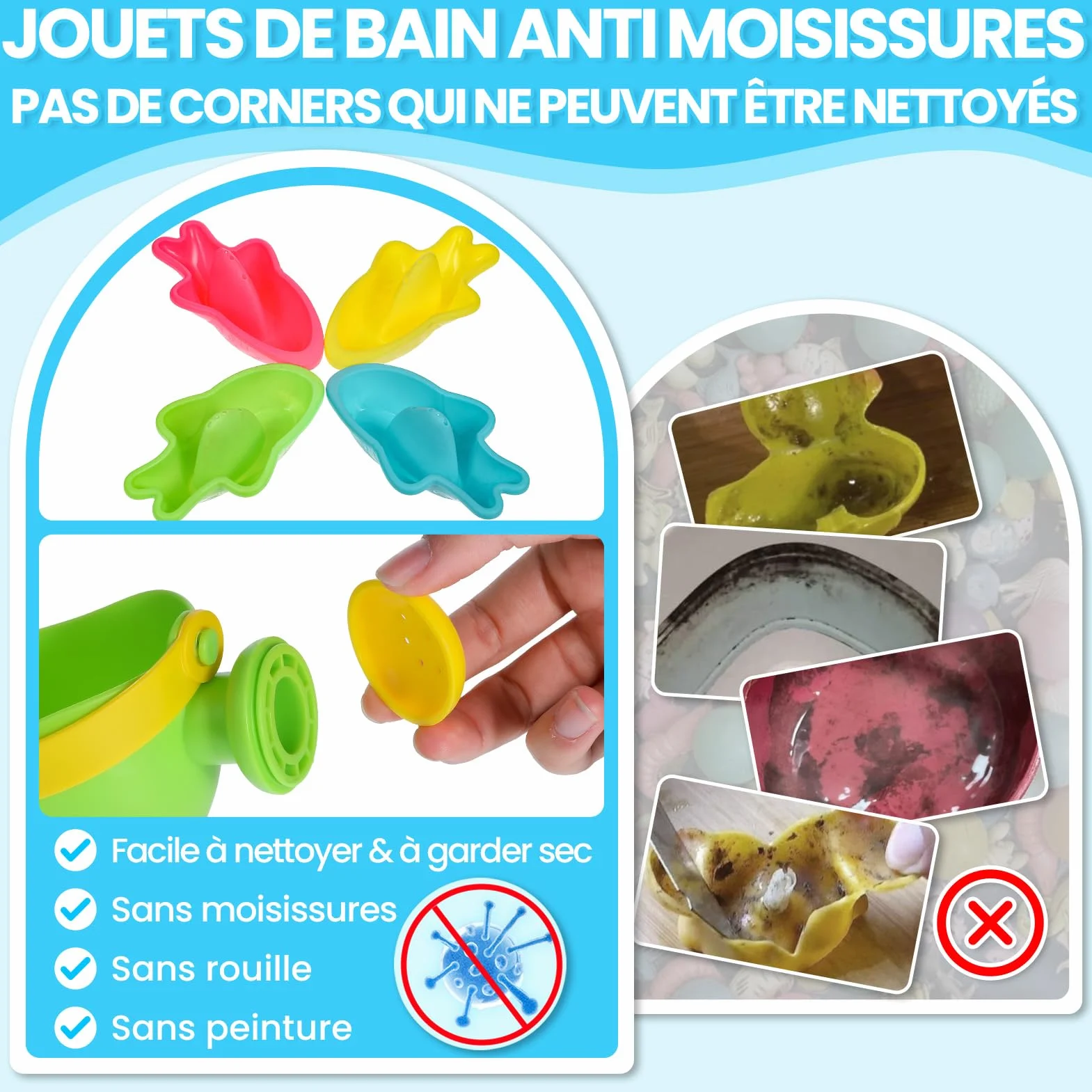 Jouet de Bain Bebe 10 pièces arrosoir Tasses empilables Bateaux empilables