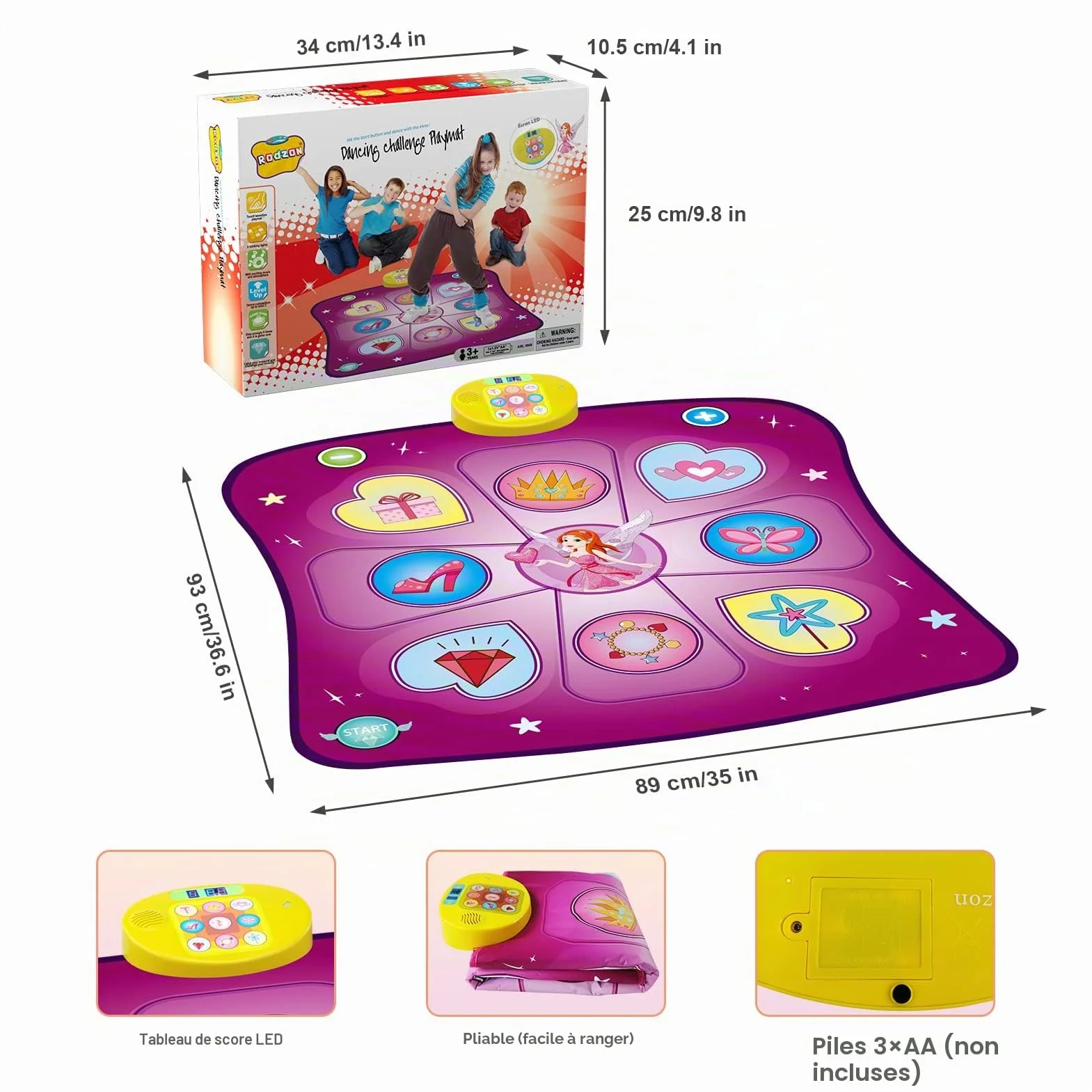 Rodzon Tapis de Danse Musical Enfants 3-8 Ans avec Affichage LED et Musique Intégrée
