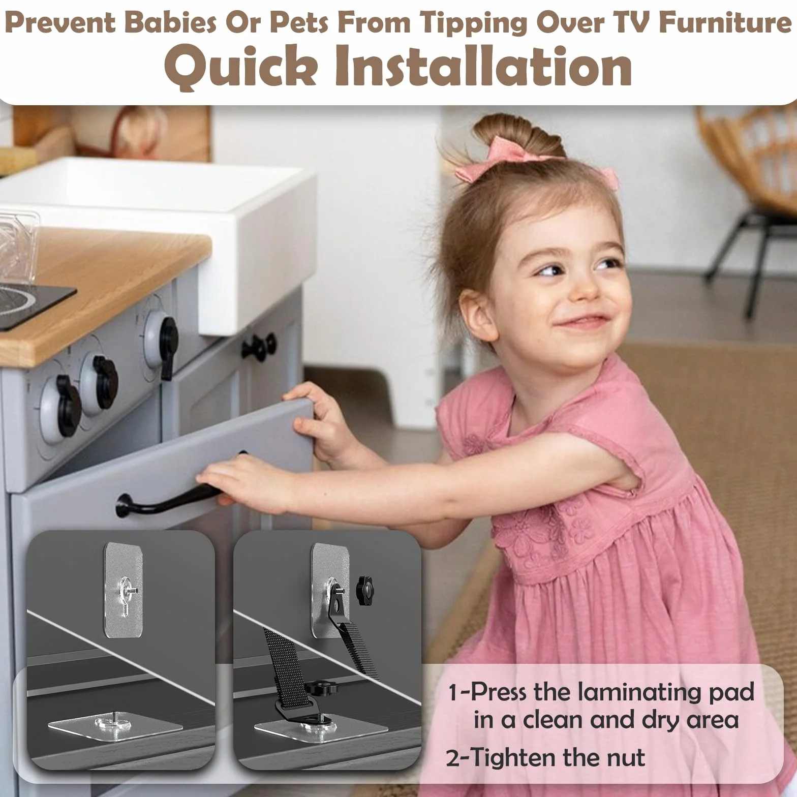 Joythink Sangle de sécurité anti-basculement pour TV et meubles, ancrage mural réglable, noir