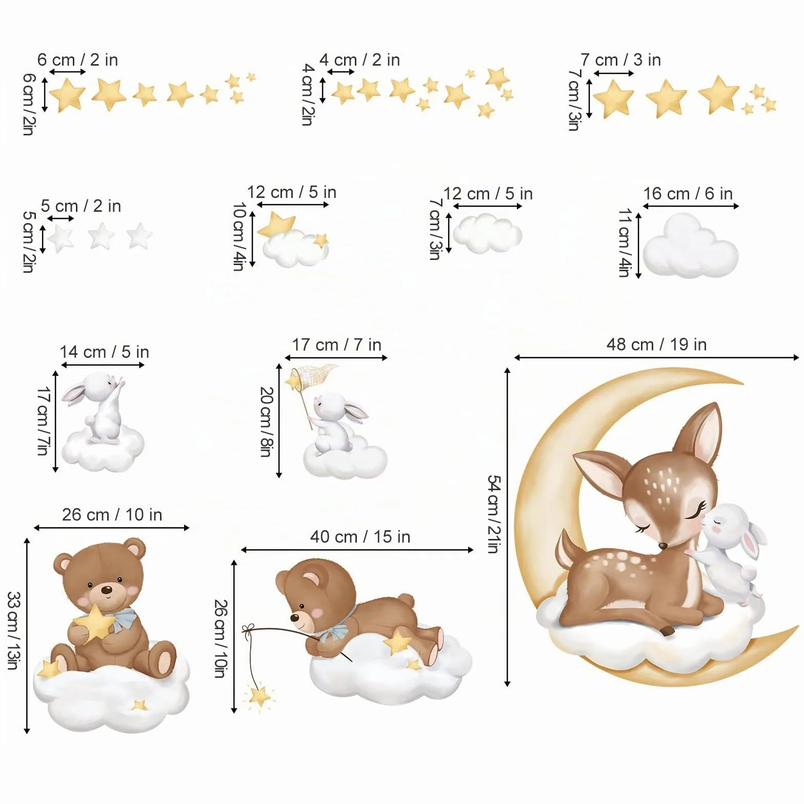Wondever Autocollants Muraux Animaux Endormis Cerf Ours Lune Nuage pour Chambre Enfants